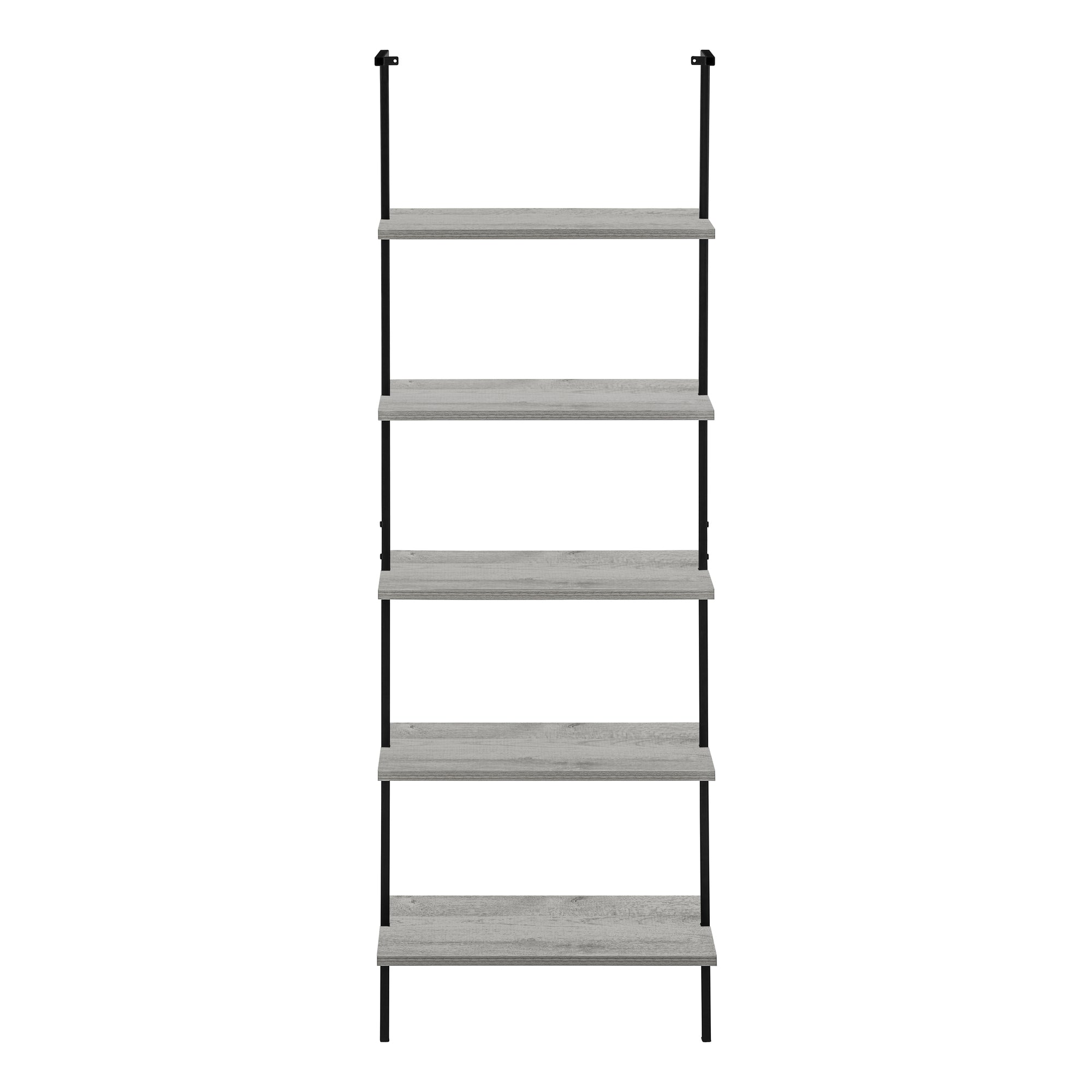 72-Inch Tall Grey & Black Metal Ladder Bookcase - Space-Saving Bookshelf for Home Office, Living Room, or Bedroom Storage