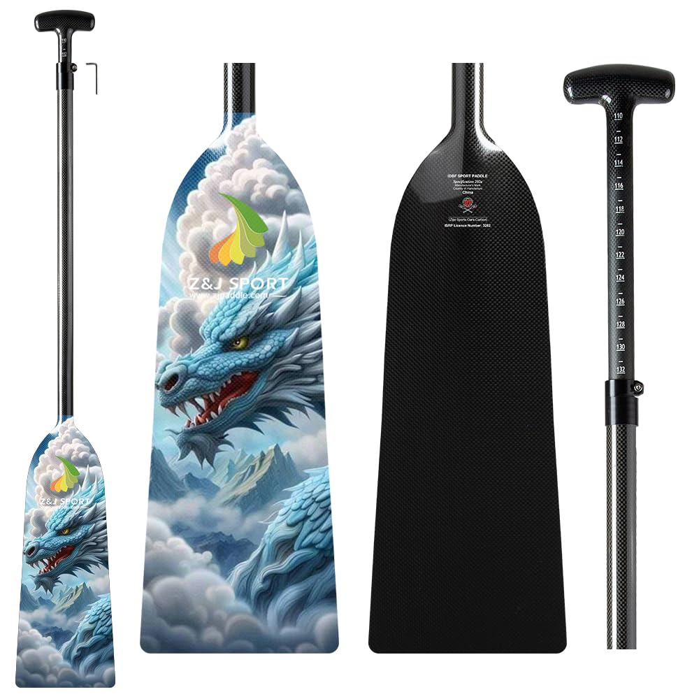 Z&J SPORT Adjustable Dragon Boat Paddle - IDBF Approved Carbon Fiber Racing Paddle with Dragon Graphic & Adjustable T-Handle for Competitive Rowing | Perfect for Dragon Boat Racing, Training, and Water Sports Enthusiasts
