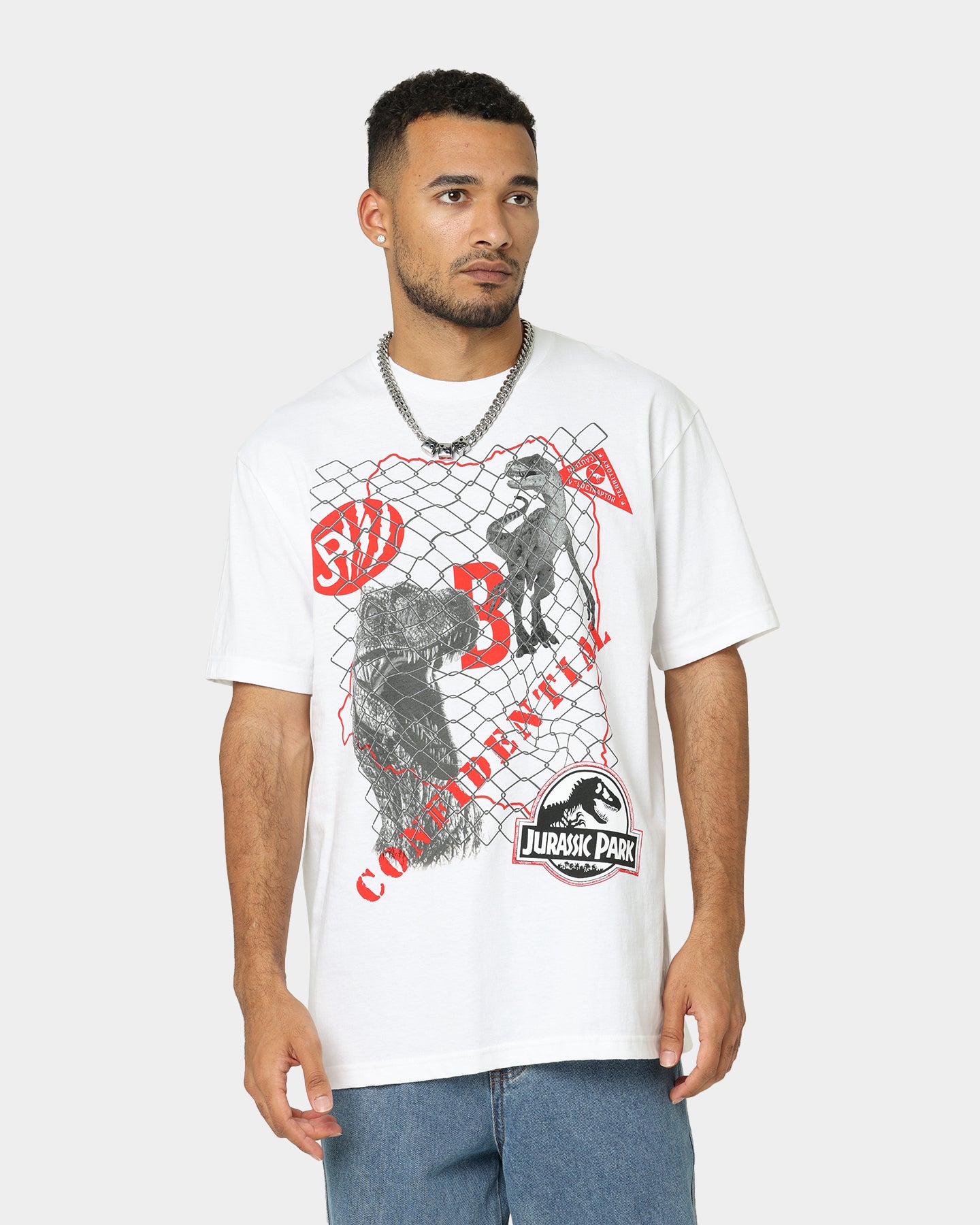 American Thrift Jurassic Park T-Shirt - White Cotton Tee for Men & Women - Perfect for Movie Nights, Cosplay, and Dinosaur Lovers