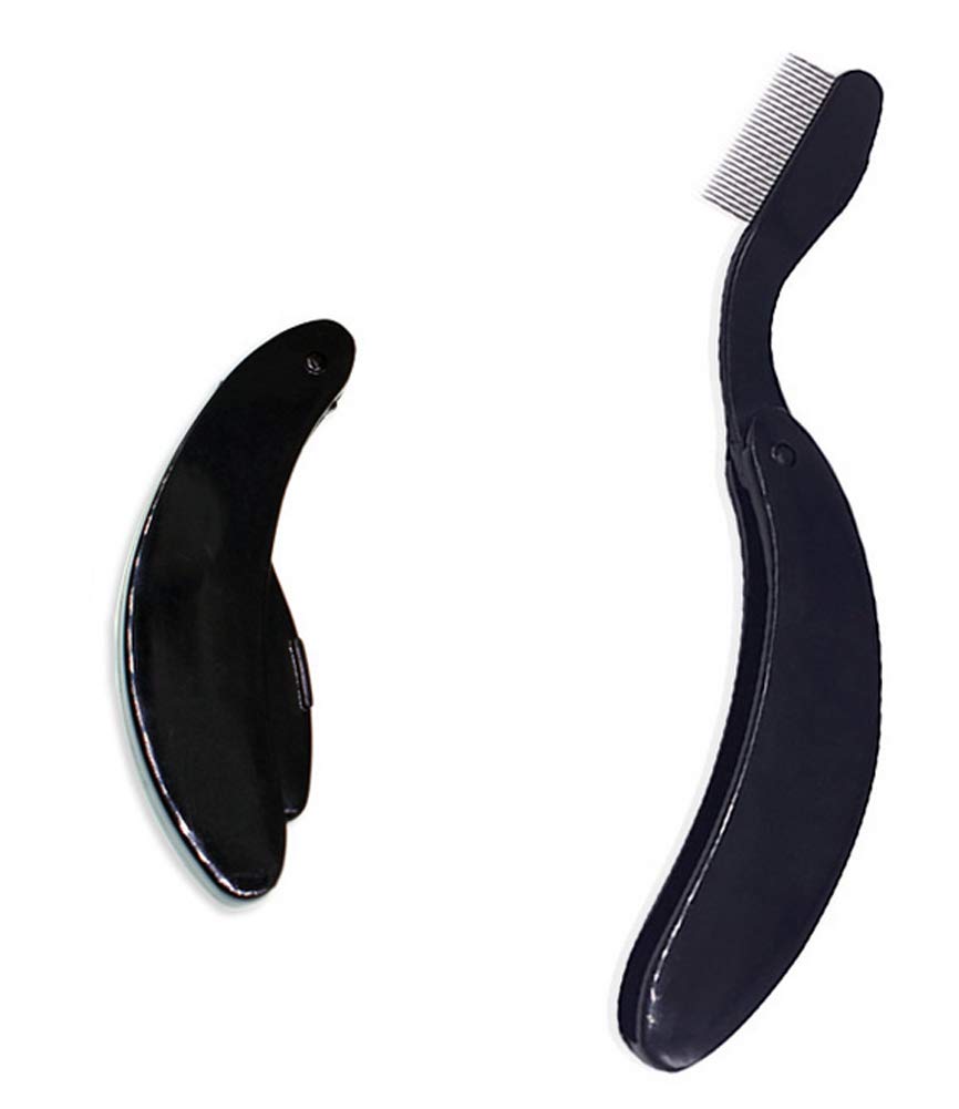 1 Pcs Foldable Stainless Steel Teeth Lash Comb & Eyebrow Shaper - Professional Mascara Comb & Eyebrow Brush for Perfect Makeup Application (Black) - Ideal for Eyelash Extension, Eyebrow Grooming & Makeup Kit Organization