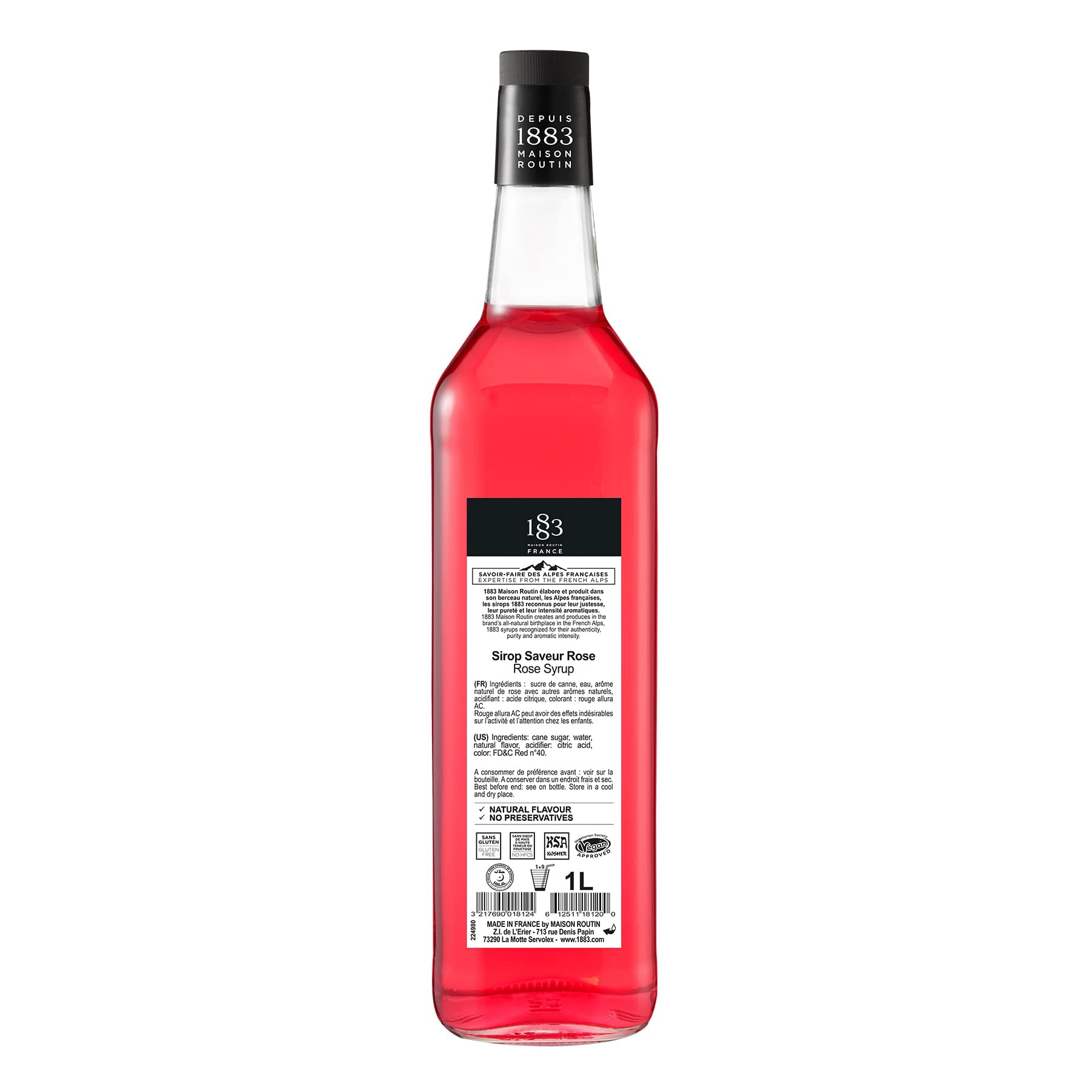 Maison Routin 1883 Rose Syrup - 1000ml Premium Glass Bottle for Cocktails, Desserts & Baking | Floral Flavor Enhancer for Drinks, Pastries & Gourmet Recipes