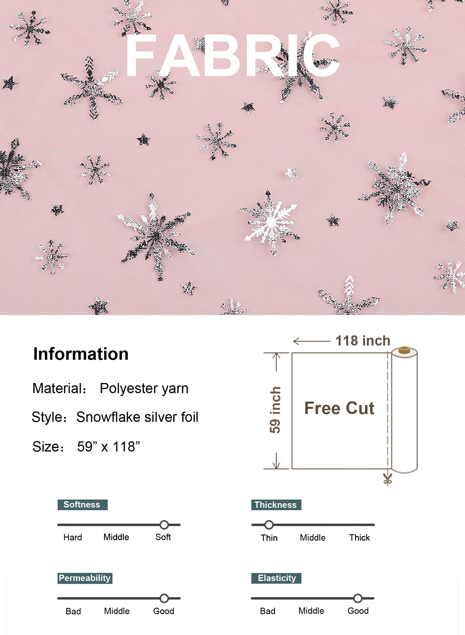 Premium Sheer Snowflake Silver Foil Organza Fabric - 59