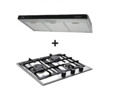 Ellane 60cm/90cm Slimline Range Hood with Black Panel EH 9280 & EB 248SV 3-Burner Stainless Steel Gas Cooktop - Perfect for Modern Kitchen Ventilation and Cooking