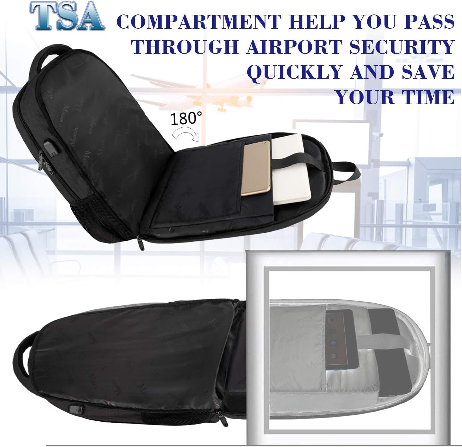 Matein Extra Large Travel Backpack - 18.4 Inch TSA Friendly Laptop Backpack with USB Charging Port | Anti-Theft Flight Approved Business & College Computer Bag for Men & Women | Perfect for Air Travel, Commuting & Campus Use - Black