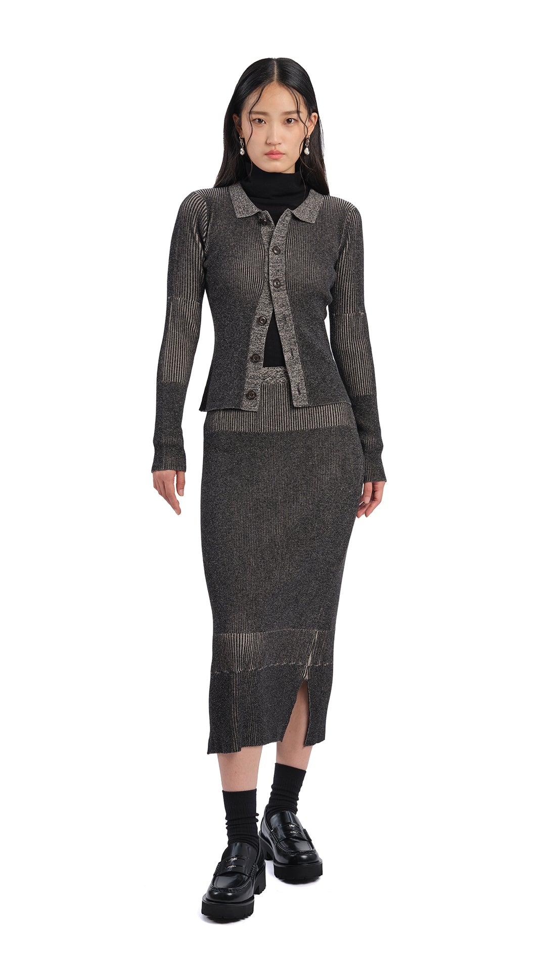 Stylish Knitted Two-Tone Pencil Skirt for Women | Slim Fit Stretch Office Work Dress | Perfect for Business Casual, Date Night & Cocktail Parties