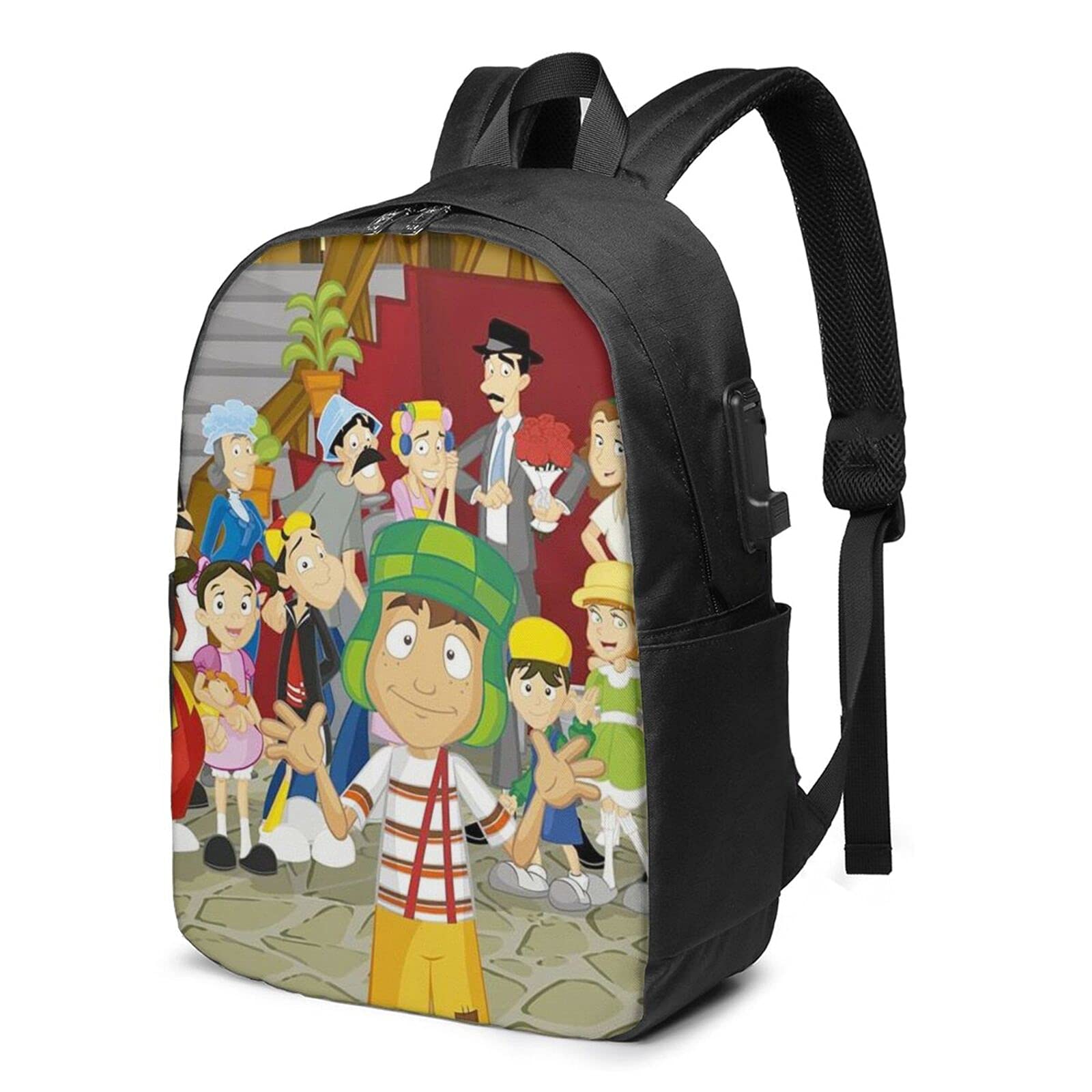YSLPshop El Chavo Animado 17 Inch Anime Backpack with USB Port - Lightweight Laptop Backpack for Travel, Business & Hiking - Casual Unisex Backpack for School, Work & Daily Use