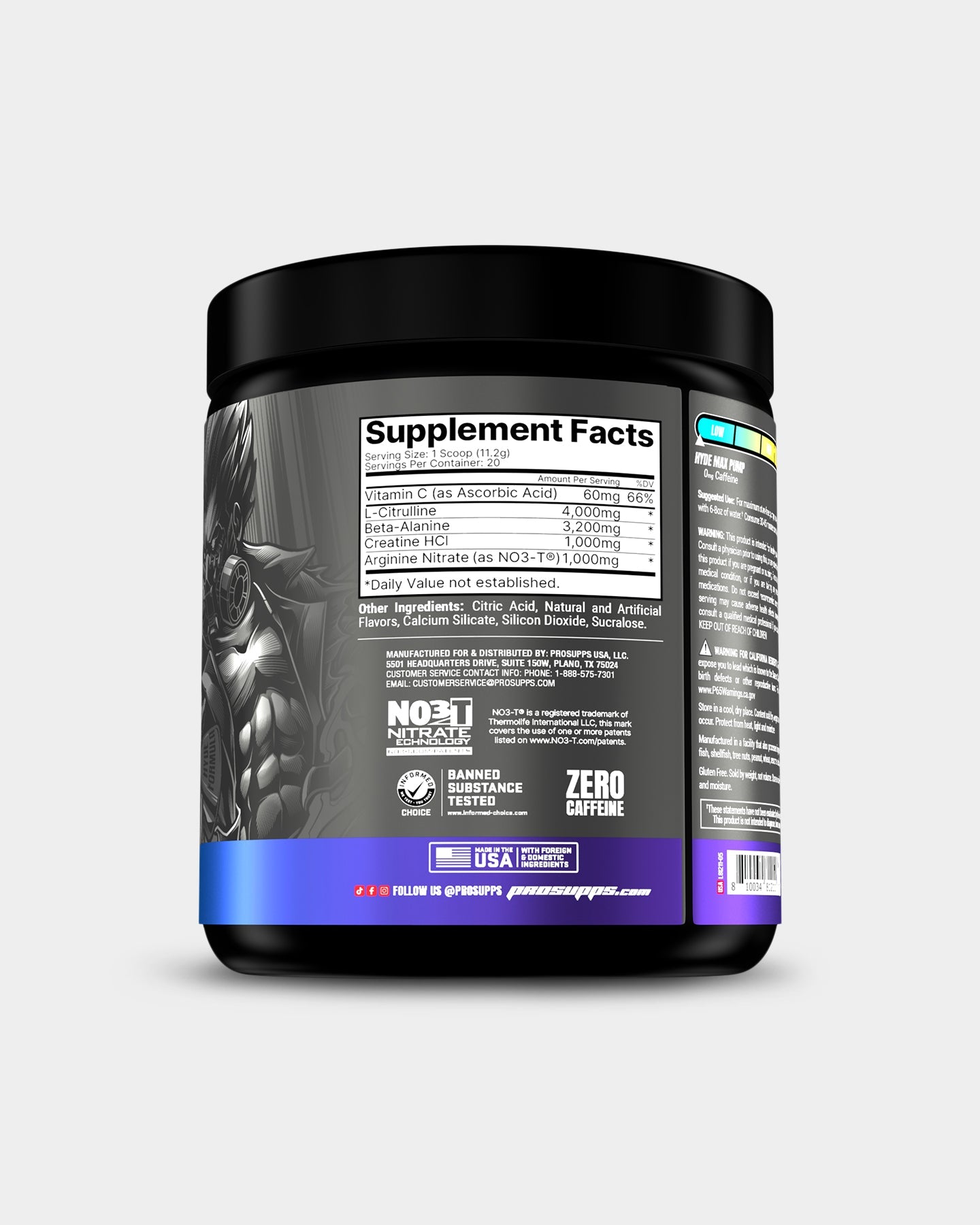 Pro Supps HYDE Max Pump Stim Free Pre Workout Powder - Nitric Oxide Booster for Muscle Pumps & Performance - Ideal for Gym, Bodybuilding & Fitness Training