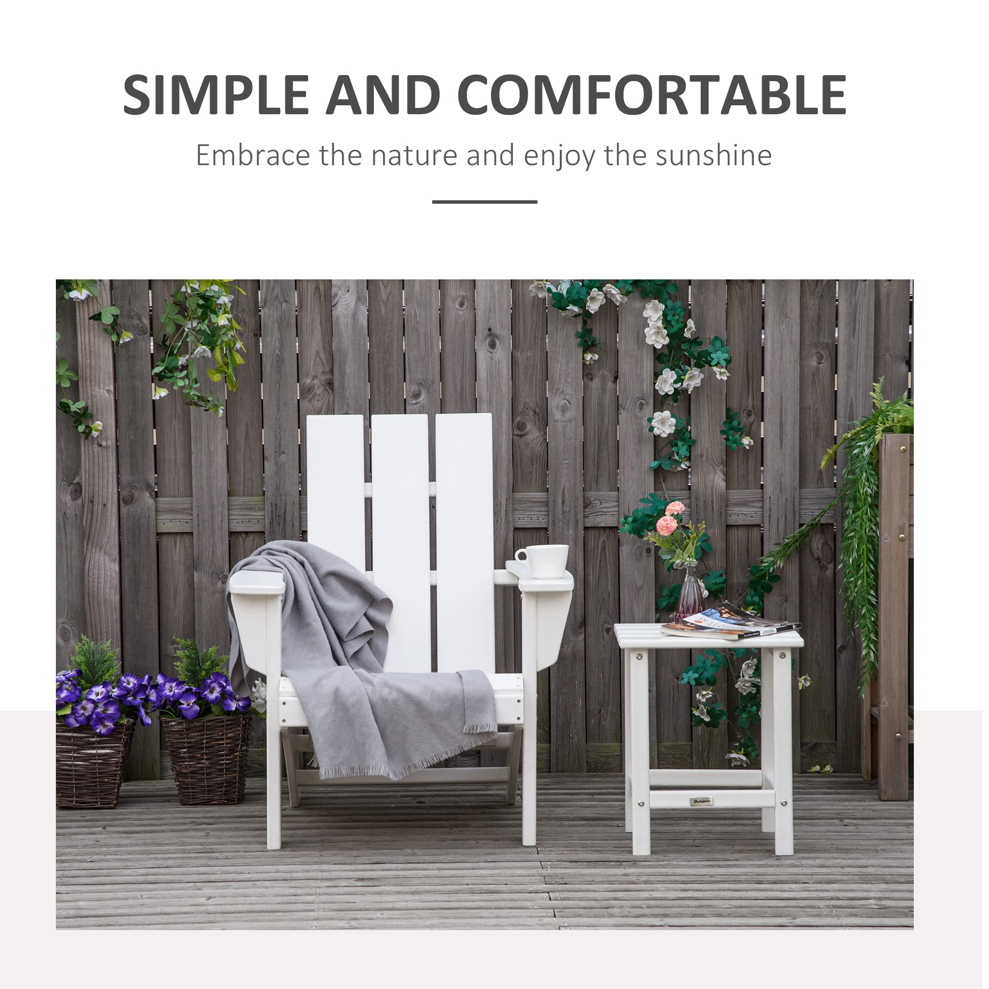 Outsunny White HDPE Adirondack Chair - Weather-Resistant High-Back Outdoor Patio Chair for Deck, Garden & Backyard - Perfect for Campfires, Lounging & Relaxing by the Fire Pit