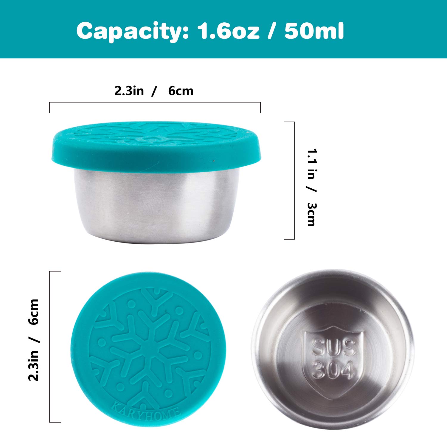 Premium Stainless Steel Salad Dressing Containers To Go - 4 Pack 1.6oz Leakproof Condiment Jars with Lids | Reusable & Eco-Friendly Small Food Storage for Picnics, Lunch Boxes, Travel & Office Use