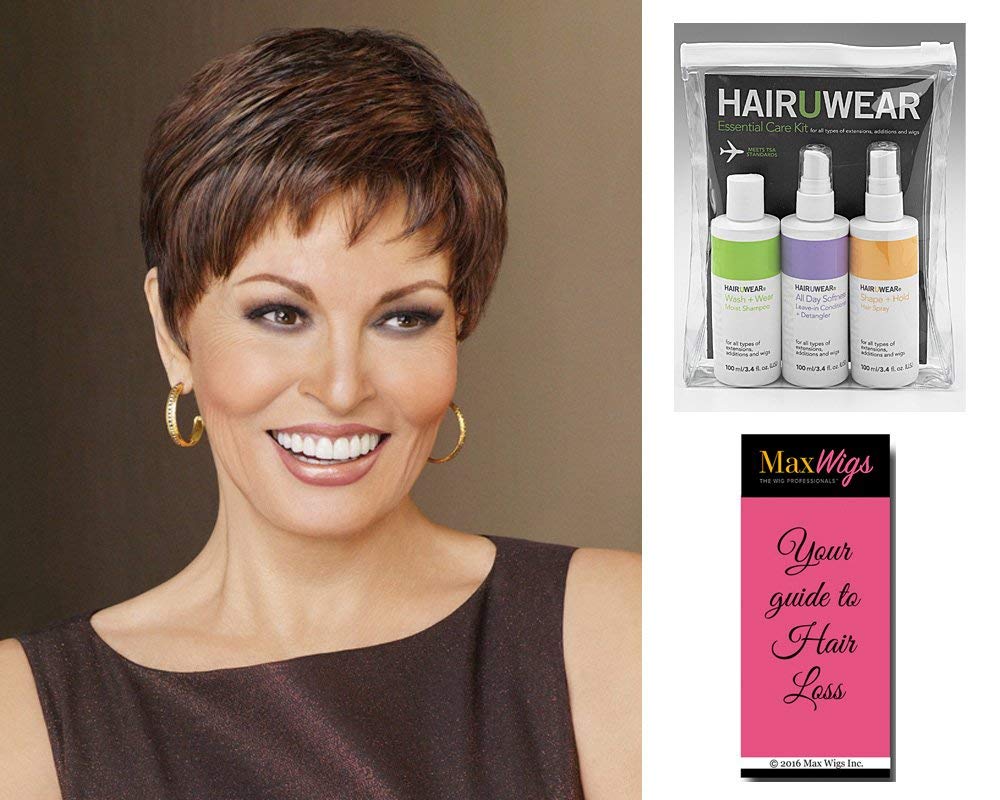Raquel Welch Wigs Winner Avg Cap Short Pixie Wig - Chestnut Brown Synthetic Hair with Wispy Bangs & Tapered Neckline | Vibralite Fiber for Natural Look | Includes Comb & Hair Loss Booklet | Perfect for Daily Wear, Cosplay & Hair Loss Solutions