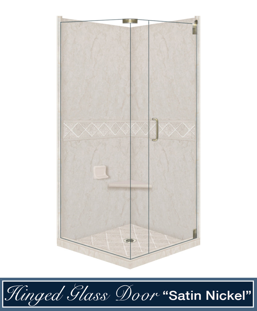 Rafe Marble Diamond Corner Shower Enclosure Kit - Waterproof Bathroom Upgrade for Small Spaces | Modern Frameless Glass Shower Door with Easy Installation for Home & Hotel Use