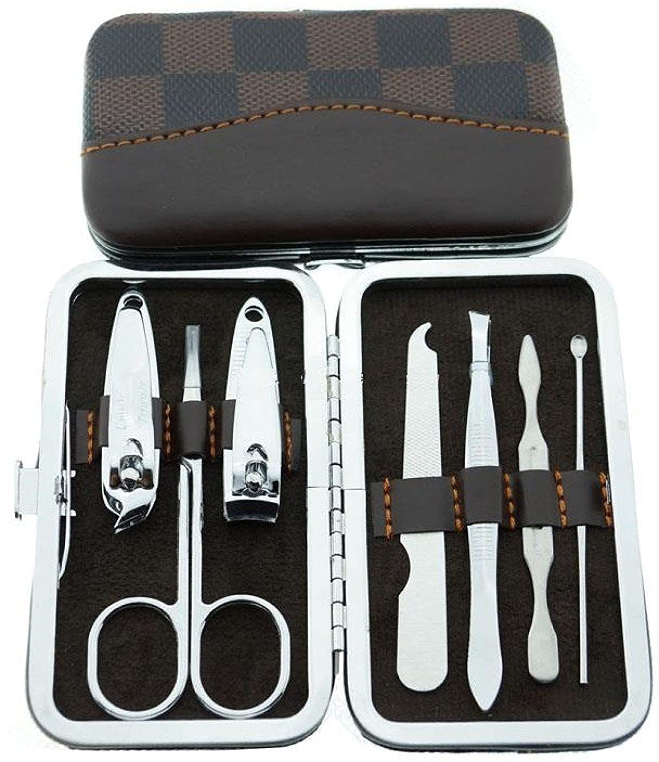 KREZON 7-in-1 Stainless Steel Manicure & Pedicure Kit for Men & Women - Nail Clippers, Grooming Tools, Acne Needle, Nail Files with Leather Case - Perfect for Travel, Home & Salon Use