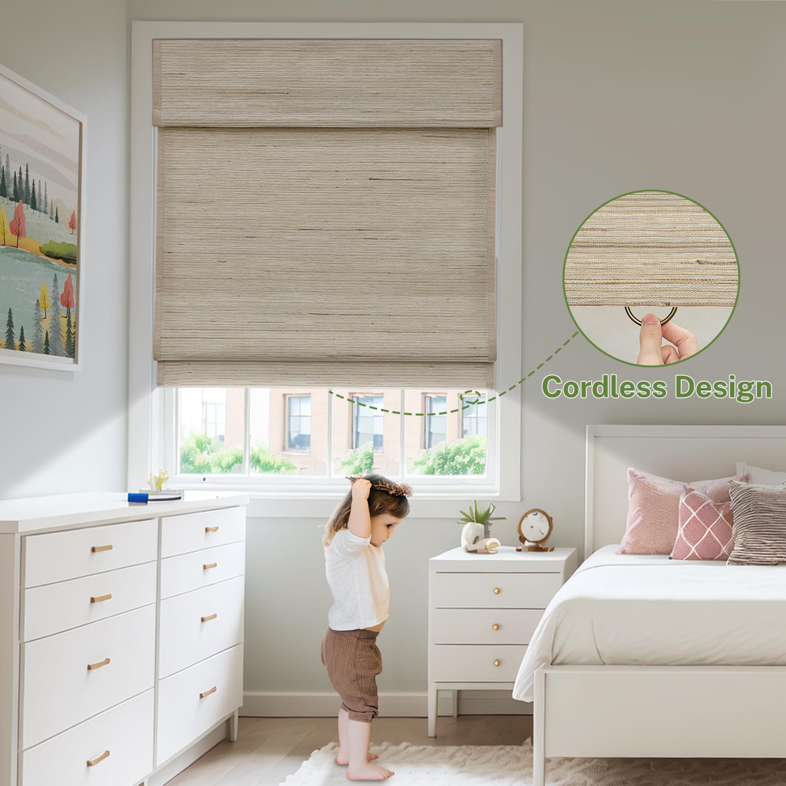 No Drill Cordless Roman Shades - Blackout Window Blinds with Natural Linen Fabric for Privacy - Easy Installation No Tools Needed - Perfect for Bedroom, Kitchen & Living Room (Belgian Chocolate, 30.5