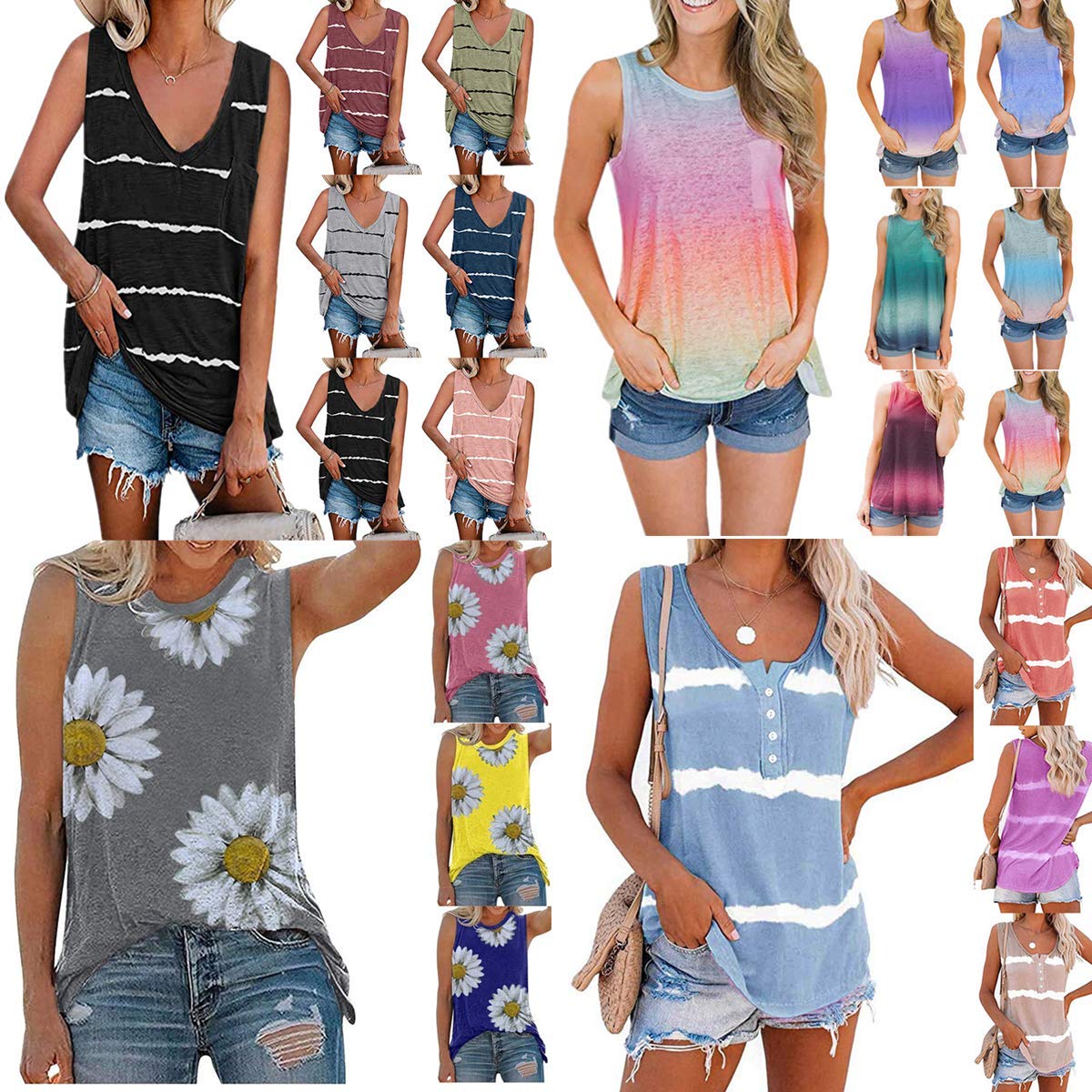 YIMISHION Women's Printed Sleeveless Tank Tops - Casual Crewneck Tunic Workout Tee for Summer | Gym, Yoga, Running & Everyday Wear