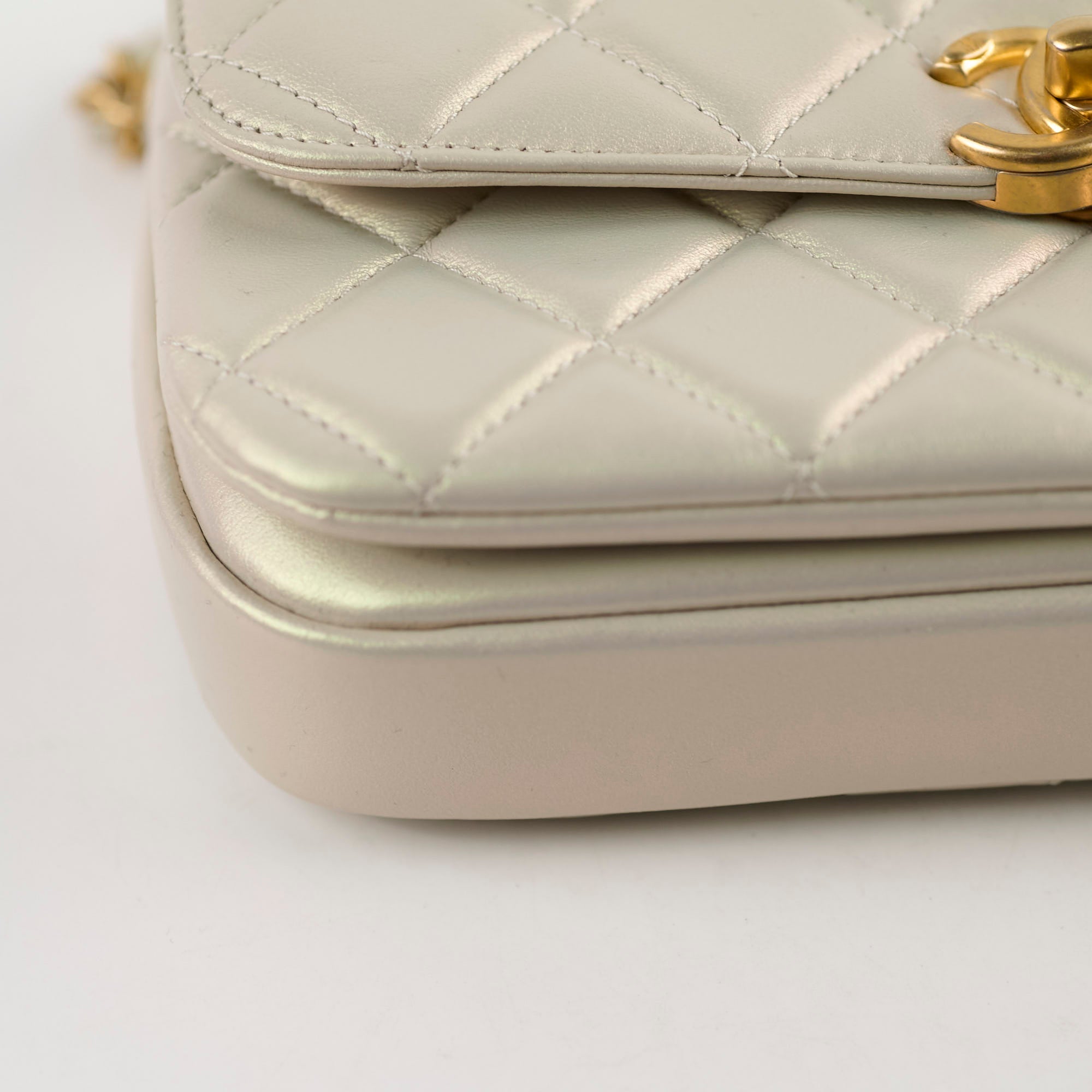 Chanel Iridescent Pearl Flap Bag with Top Handle - Microchipped Authentic Luxury Handbag for Women | Perfect for Evening Parties, Weddings & Special Occasions