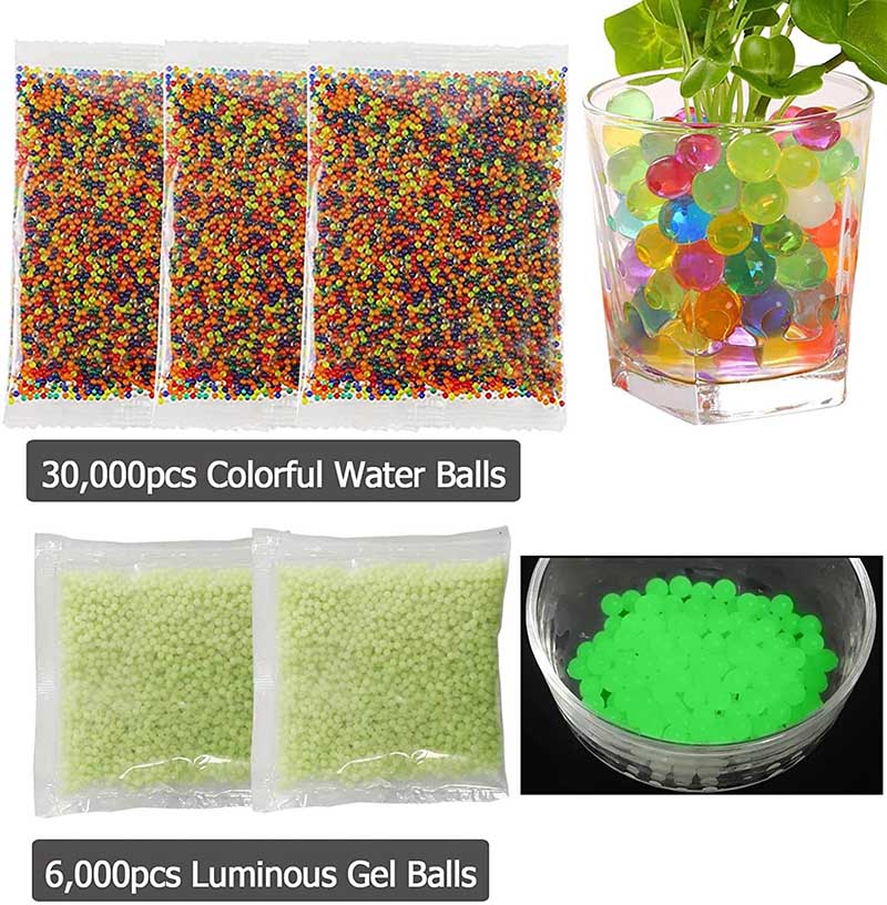 7-8mm Gel Ball Refill Pack - 2 Glow in The Dark & 3 Mixed Colors with Funnel Tip - Perfect for Gel Blaster, Splat Ball Guns & Outdoor Shooting Games