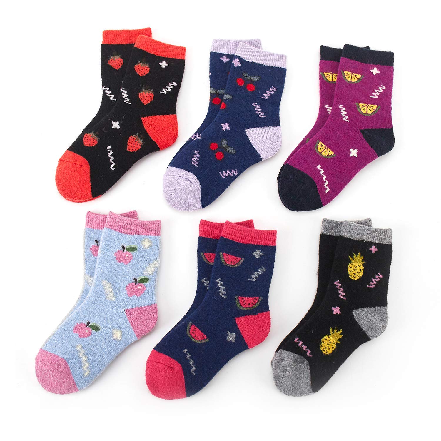Warm Wool Socks for Boys - 6 Pairs Winter Thermal Crew Socks for Kids Outdoor Play