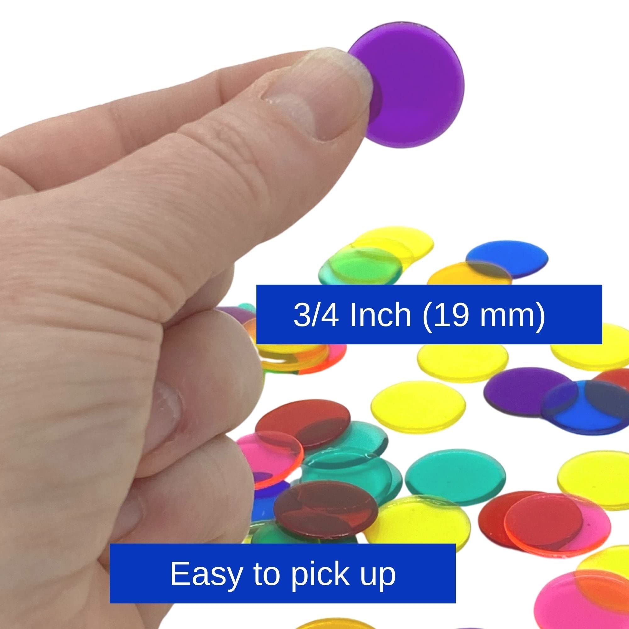 MR CHIPS Plastic Bingo Chips - 250 Count Bag with Solid & Transparent Colors (3/4 Inch) - Perfect for Bingo Games, Casino Nights, Math Counting, and Classroom Activities - Transparent Red