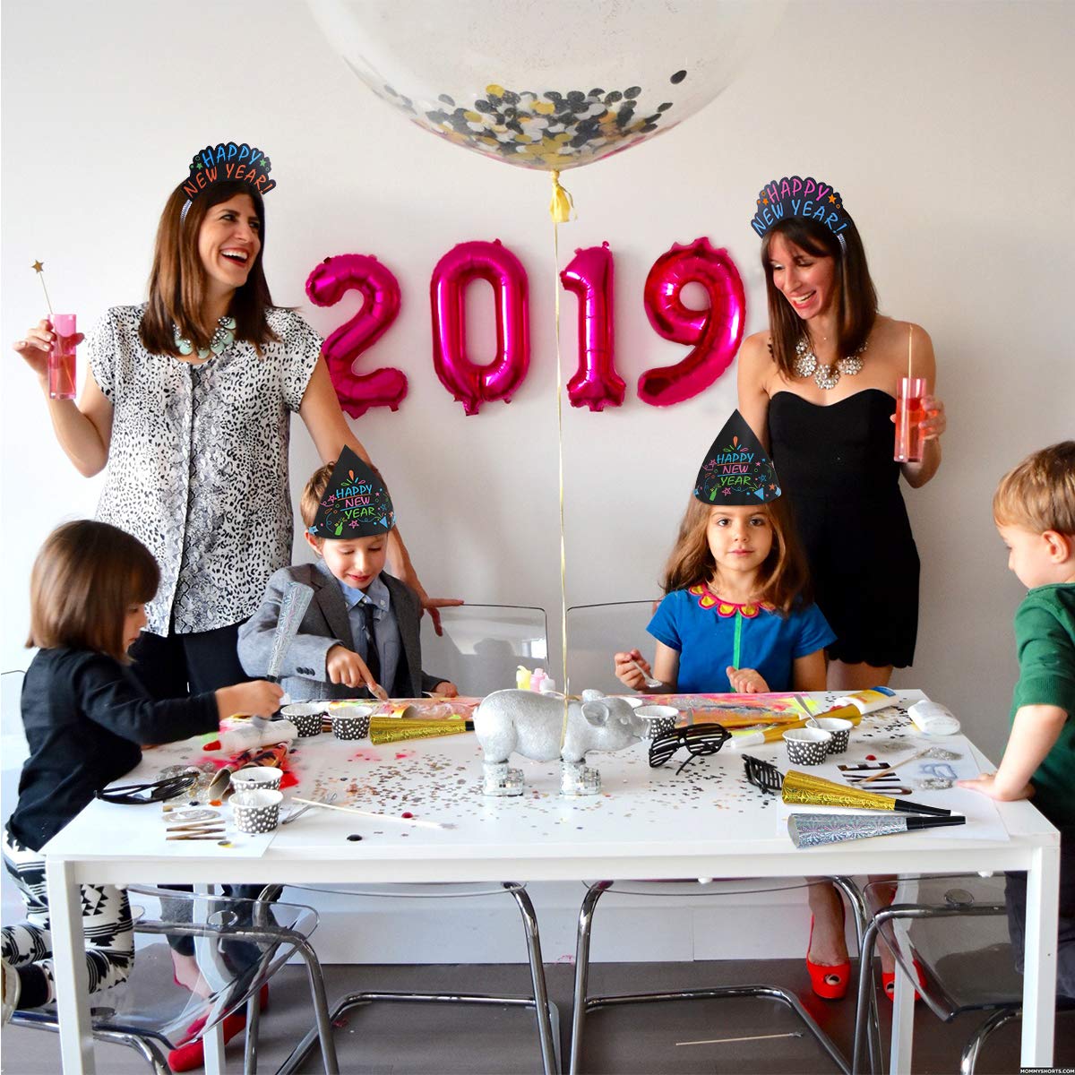 Amosfun 2020 New Year Party Photo Booth Props Kit - 25-Pack Includes Happy New Year Hats, Headbands & Noise Makers for NYE Celebration - Perfect for New Year's Eve Parties, Countdown Events & Family Gatherings