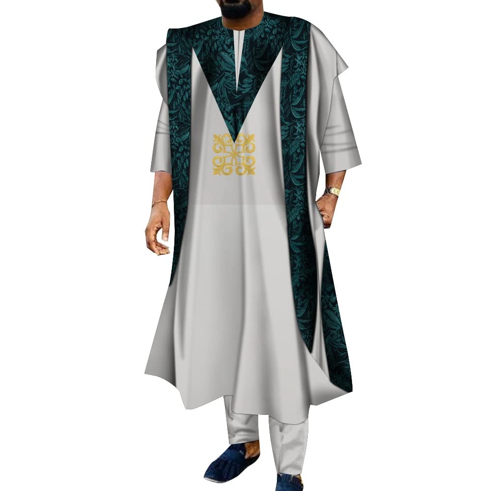 **African Men's 3-Piece Dashiki Outfit – Stylish Shirt, Pants & Agbada Robe Set for Weddings & Special Occasions – Traditional African Clothing for Cultural Celebrations**