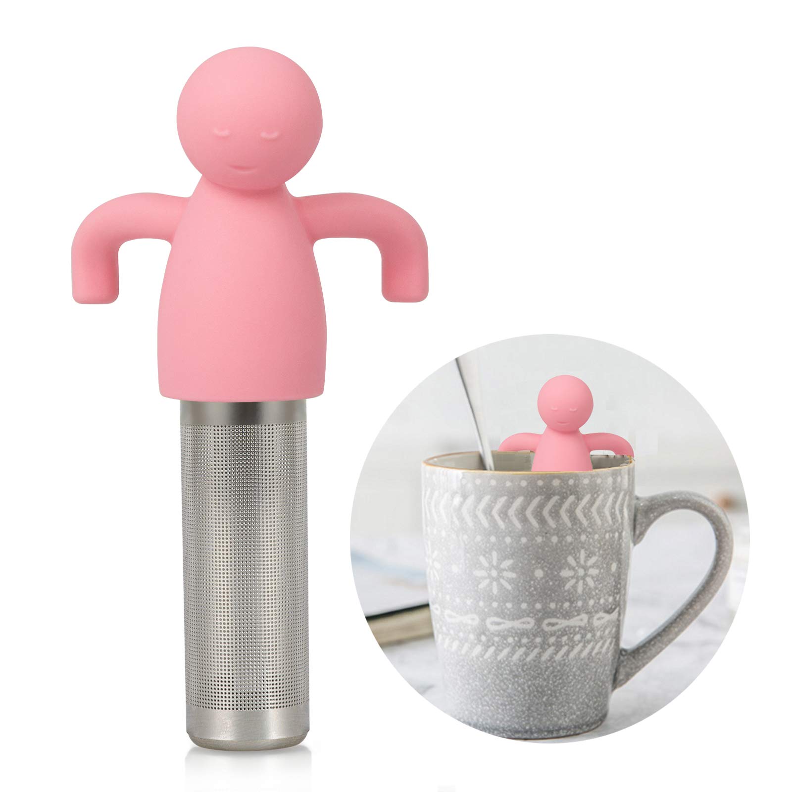 Cute Pink Stainless Steel Loose Leaf Tea Infuser with Fine Mesh & Silicone Lid - Perfect Tea Strainer for Kids, Girls, Cups, Mugs & Pots - Ideal for Home, Office, Gifts & Relaxing Tea Time