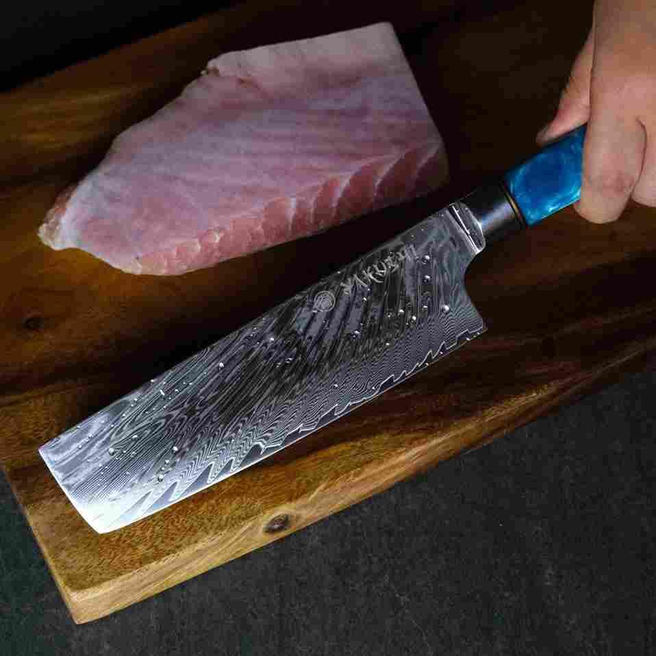 Premium Yakushi™ Damascus Nakiri Knife - Japanese Vegetable Chef Knife with VG-10 Steel Core - Perfect for Slicing, Dicing & Chopping Vegetables - Ideal for Home Cooks & Professional Chefs