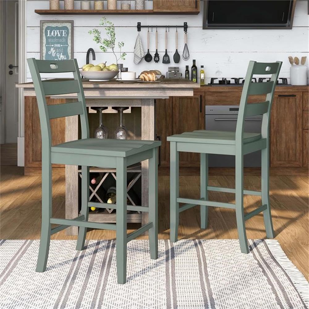 Furniture of America Jolines Wood Counter Height Chair in Green (Set of 2) - Perfect for Kitchen Islands, Breakfast Bars & Small Dining Spaces