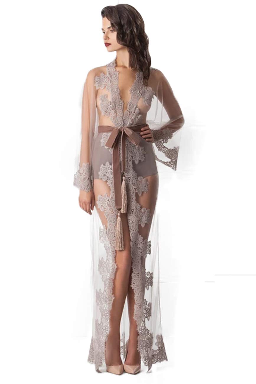 Women's Sheer Lace Kimono Robe - Sexy Babydoll Lingerie & Mesh Nightgown with Belt - Perfect for Boudoir, Bridal Shower, and Romantic Occasions