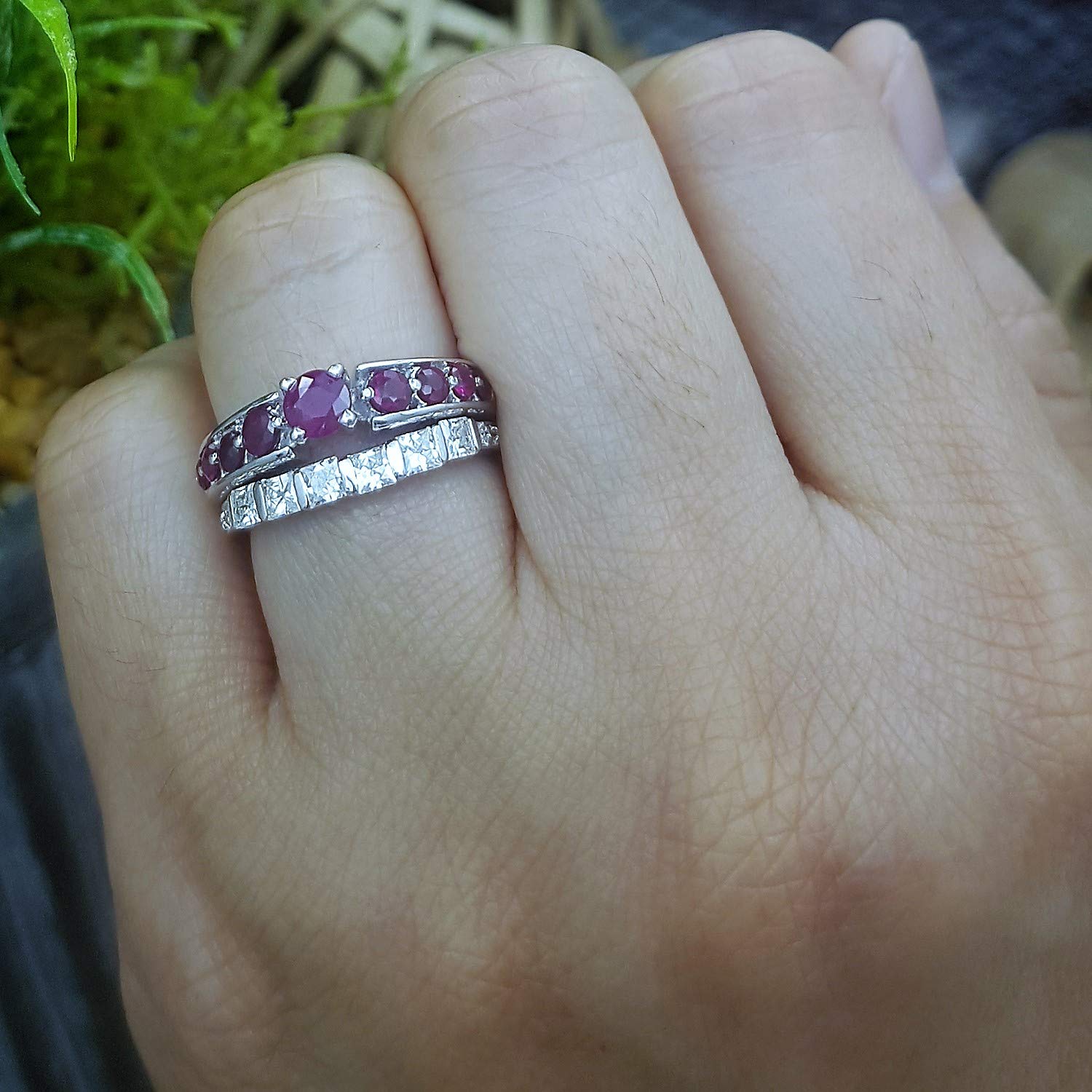 18K White Gold Princess & Round Cut Diamond Ruby Bridal Engagement Ring Set for Women - Dazzlingrock Collection | Perfect for Proposals, Weddings, and Anniversary Gifts