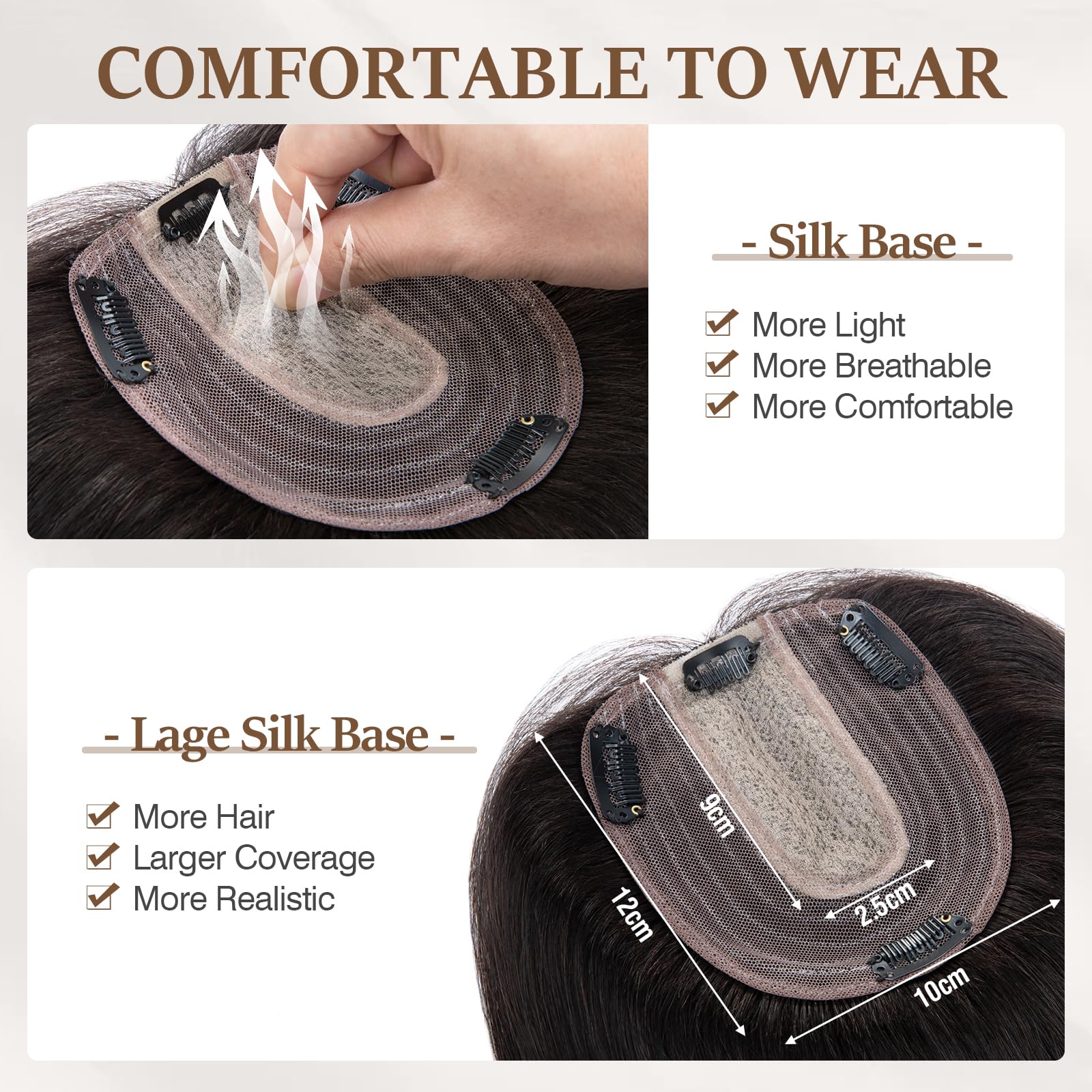 100% Human Hair Toppers for Women - Remy Clip-In Hair Topper with Silk Base for Thinning Hair | 14 Inch #1B Natural Black | Perfect for Daily Wear, Special Occasions & Hair Loss Solutions