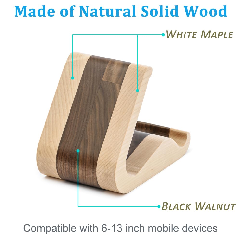 Premium Wooden Tablet Stand - Universal iPad Holder Tripod Compatible with 6-13 Inch iPad Pro/Air/Mini, Samsung Galaxy Tab & Kindle Fire - Sturdy Desk Stand for Reading, Watching & Video Calls