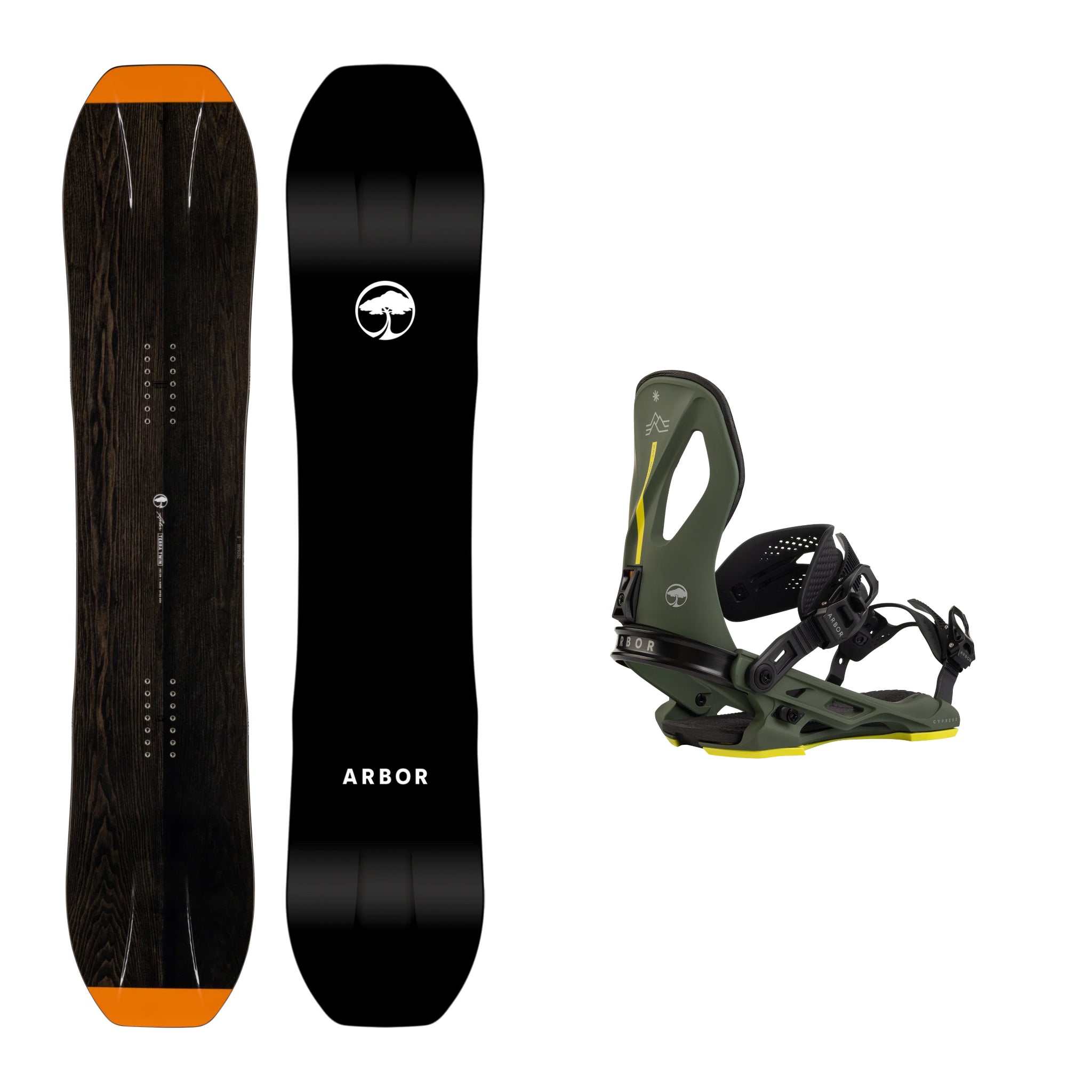 **Arbor Terratwin Snowboard 2025 with Cypress Pat Moore Bindings - All-Mountain Freestyle Snowboard for Men & Women - Perfect for Powder, Park & Backcountry Riding**
