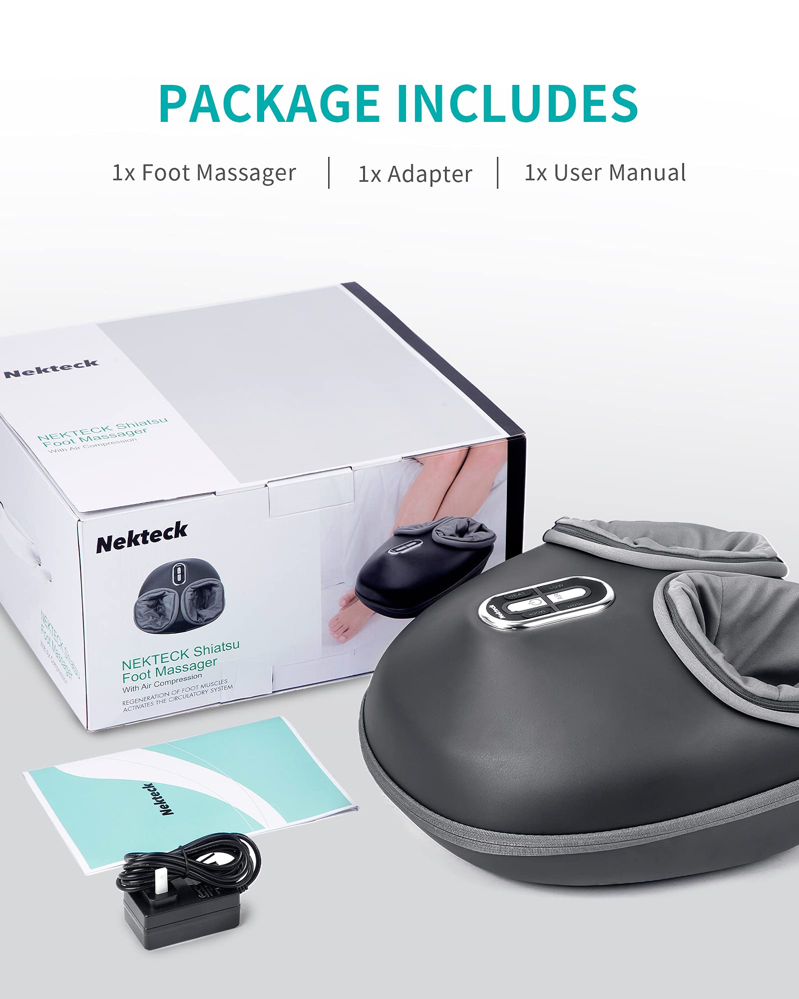 Nekteck Shiatsu Foot Massager Machine with Heat Therapy, Deep Kneading & Air Compression - Relieves Foot Pain, Improves Circulation - Perfect for Home, Office & Post-Workout Recovery (Gray)