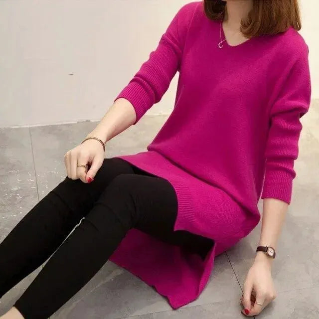 Women's Oversized V-Neck Sweater - Soft & Cozy Knit Pullover for Casual Wear, Layering & Fall Fashion