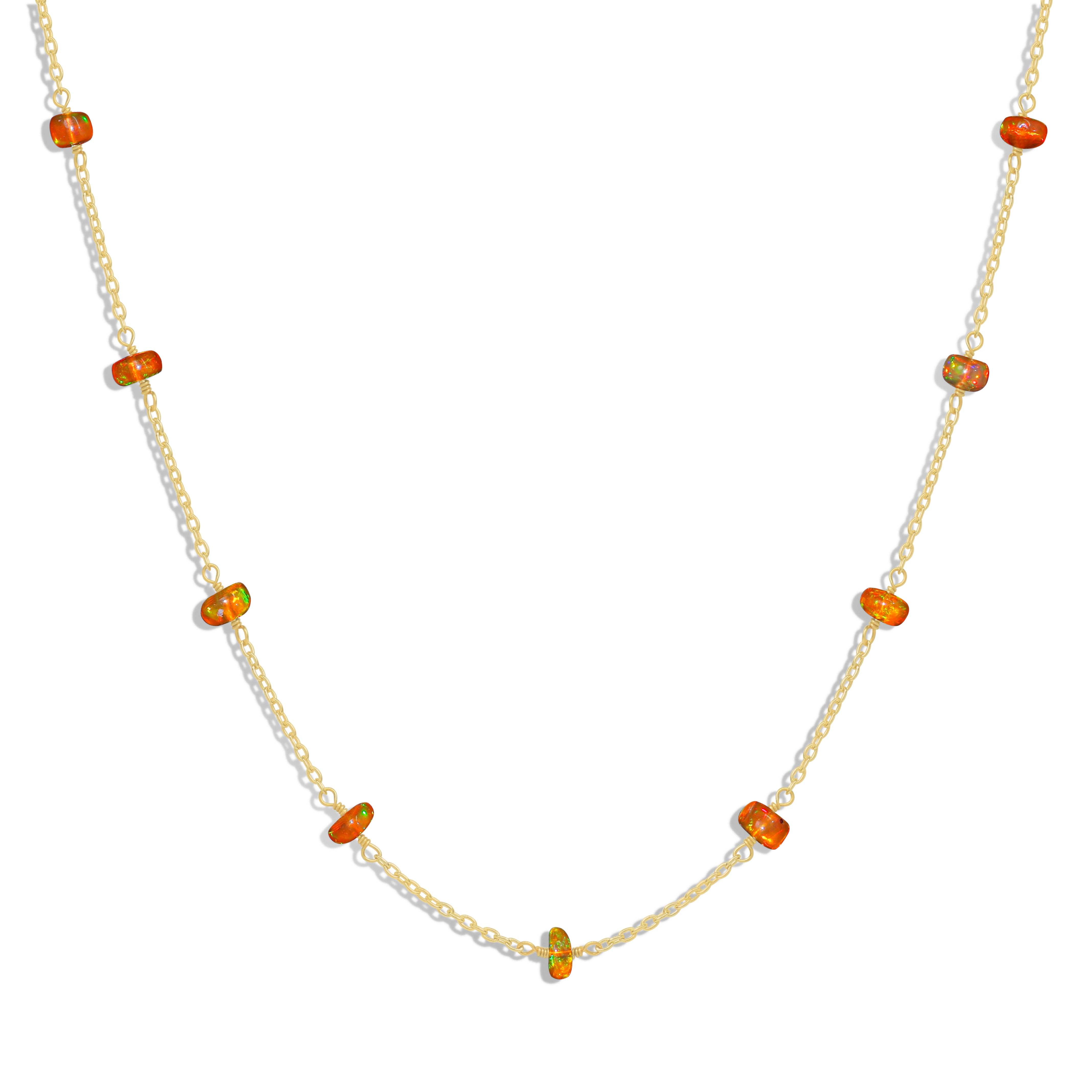 Elegant Beaded Chain Necklace for Women - Natural Orange Opal Gemstone Jewelry | Perfect for Parties, Weddings & Everyday Wear