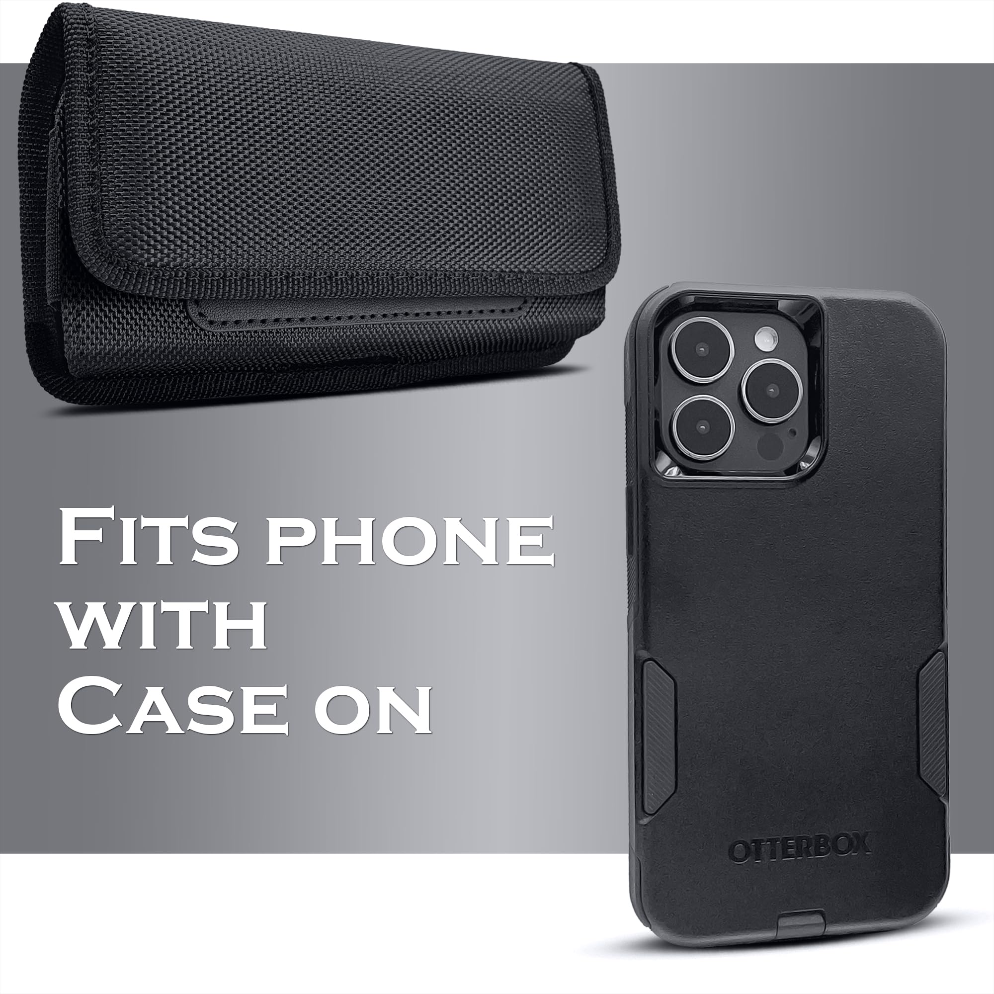 Durable Nylon Phone Holster for iPhone 15/14/13/12/11/XR & Samsung Galaxy S24/S23/S22 - Belt Clip Pouch with ID Card Slot (Compatible with Otterbox Commuter Case) | Perfect for Construction, Hiking, Running & Outdoor Activities