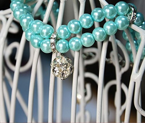 Luxury 2 Row Pearls Rhinestones Pet Collar Necklace with Crystal Ball Charm - Elegant Jewelry for Small Dogs, Cats, Puppies, Chihuahua, Yorkie - Adjustable 8 to 10-Inch (Blue) - Perfect for Parties, Photos & Special Occasions