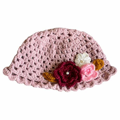 Handmade Crochet Yarn Skull Cap & Beanie Hat with Floral Design - Warm Winter Knit Hat for Women & Men, Perfect for Outdoor Activities, Hiking, and Cold Weather Fashion