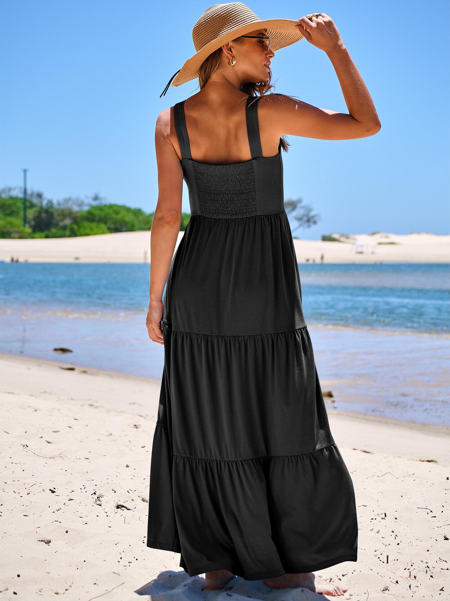 ANRABESS Women's Summer Maxi Dress - Sleeveless Square Neck Flowy Tiered Beach Dress with Pockets | Casual Long Sun Dress for Vacation, Pool Party, and Outdoor Date Night