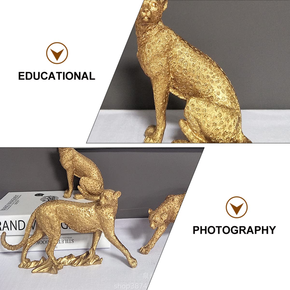 Golden Resin Leopard Statue - Home & Office Decor for Modern Spaces