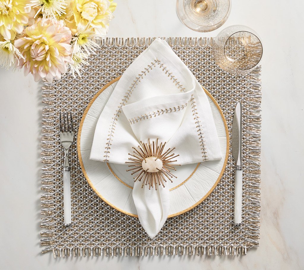 Gold & Silver Fringe Placemat Set of 4 - Elegant Table Decor for Dining Room, Party, and Home Decor