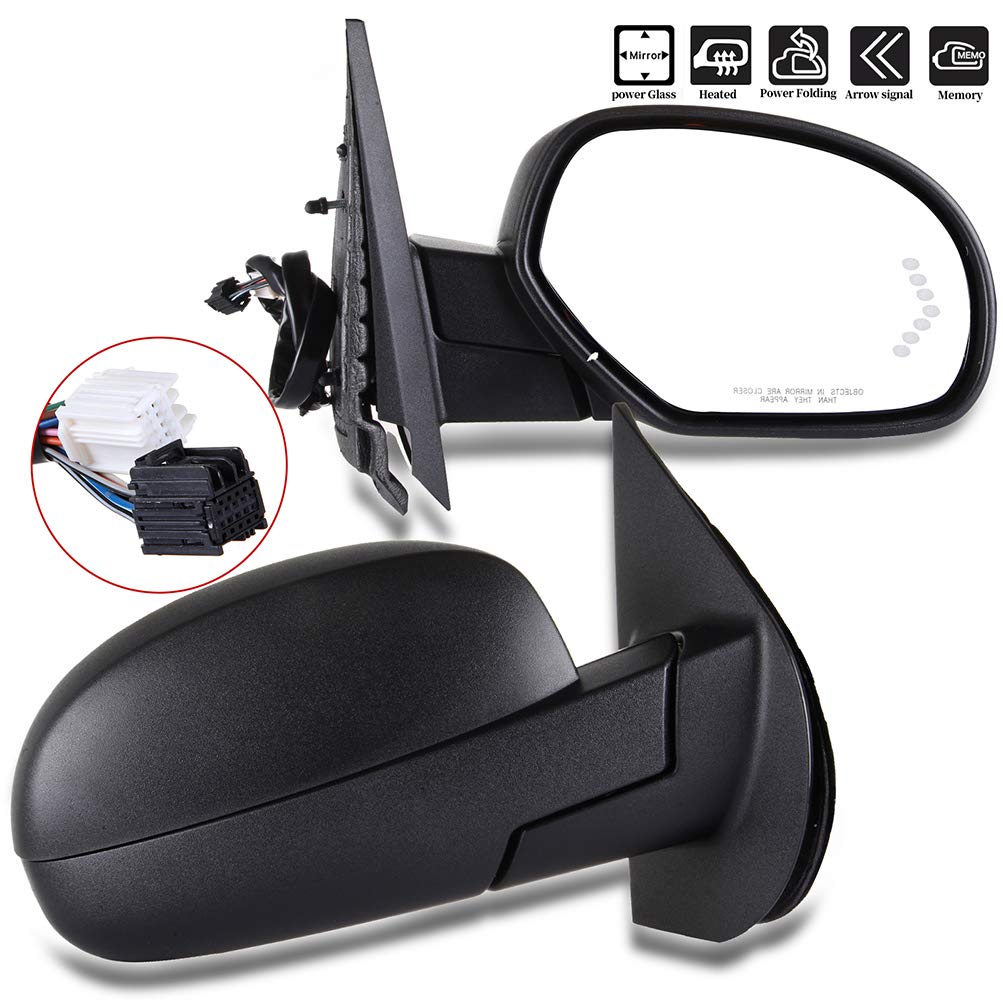 SCITOO Power Folding Heated Memory Signal Black Rear View Mirrors Pair for 2007-2013 Chevy Silverado & GMC Sierra 1500/2500/3500 HD - Enhanced Safety & Convenience for Highway Driving & Parking