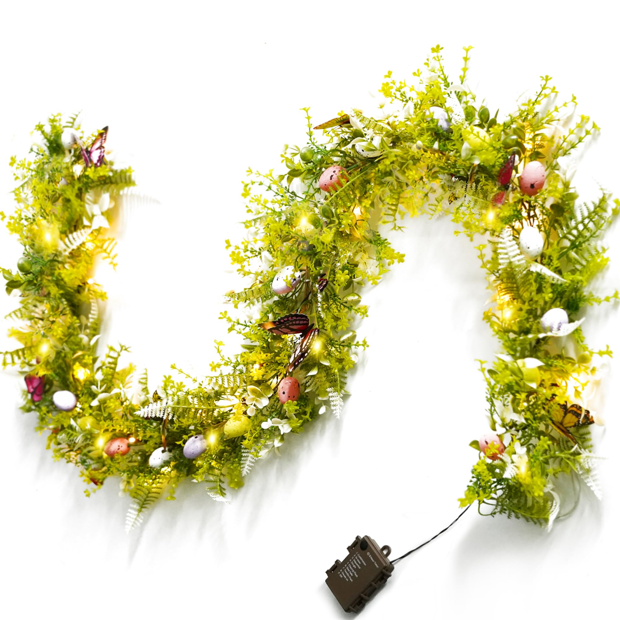 6ft Pre-Lit Easter Eggs Garland with 20 LED Lights & Butterflies - Artificial Spring Hanging Decor for Front Door, Kitchen, Fireplace, Wall, Window - Indoor & Outdoor Easter Home Decoration (Perfect for Easter Parties, Spring Celebrations & Festive Home Decor)