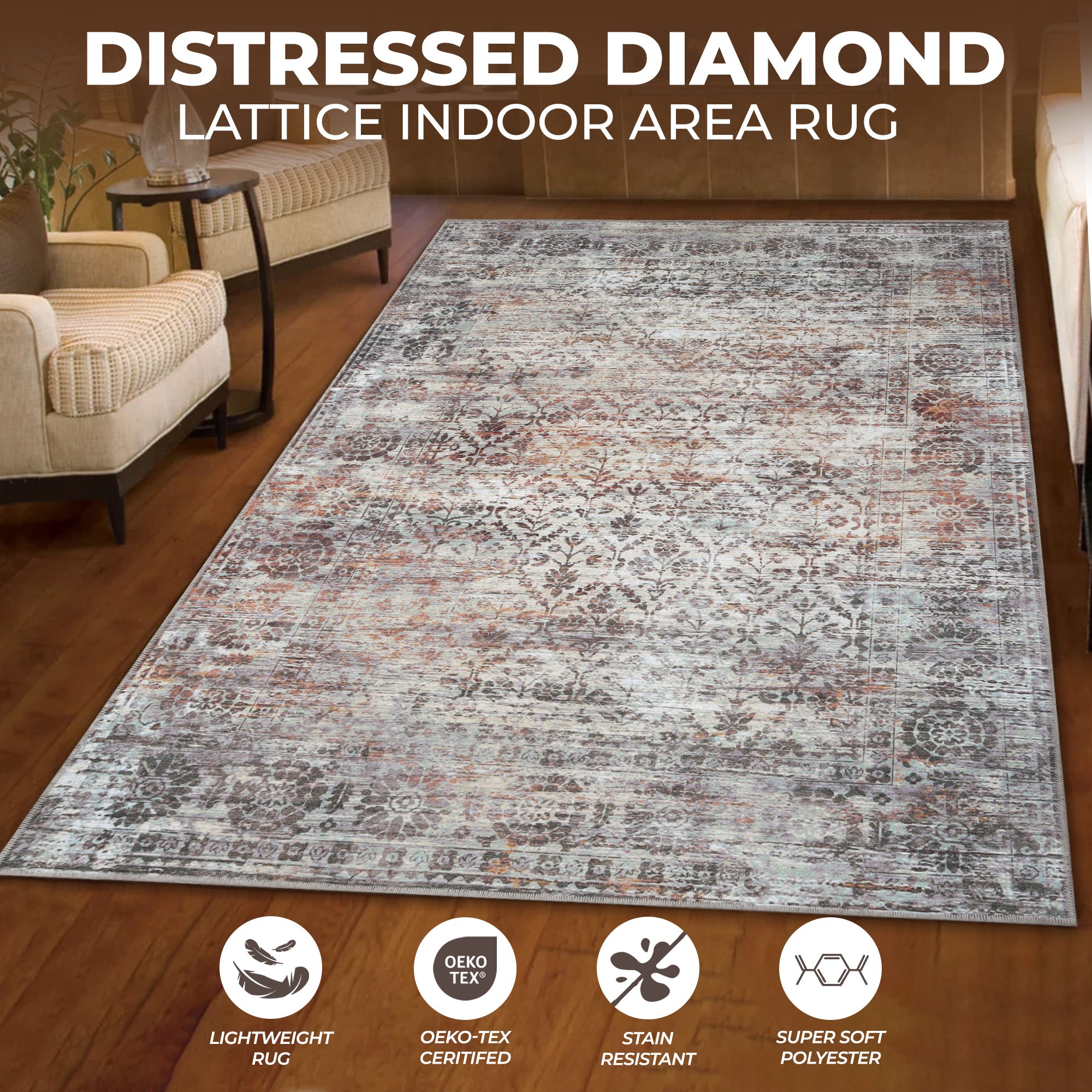Macaw Lattice Non-Slip Washable Indoor Area Rug - Soft Comfort for Living Room, Bedroom, or Hallway Runner
