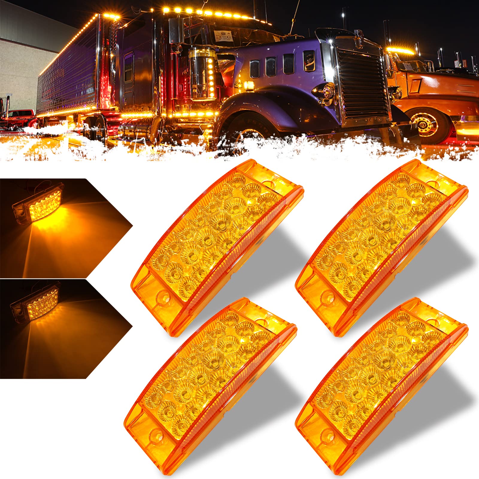 PSEQT 6'' Amber LED Truck Marker Lights - Waterproof Turn Signals for Trailers & Pickups