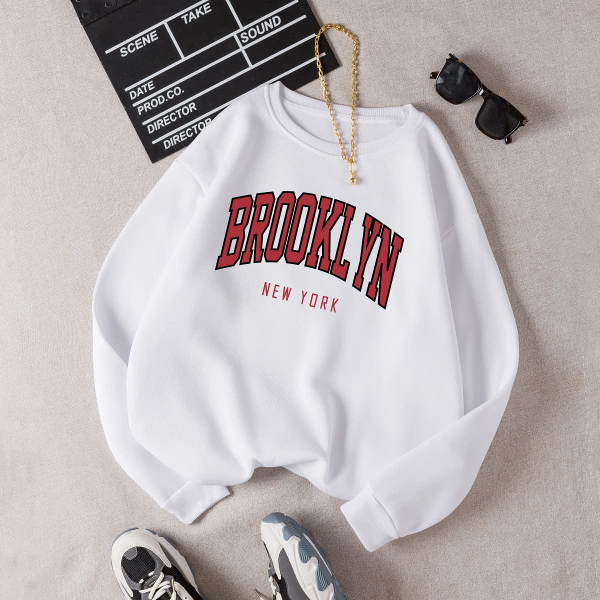 COZYEASE Women's Letter Graphic Print Crewneck Sweatshirt - Casual Long Sleeve Drop Shoulder Pullover Top in White with Red Letters (XS) | Perfect for Everyday Wear, Lounge Outfits & Street Style Fashion