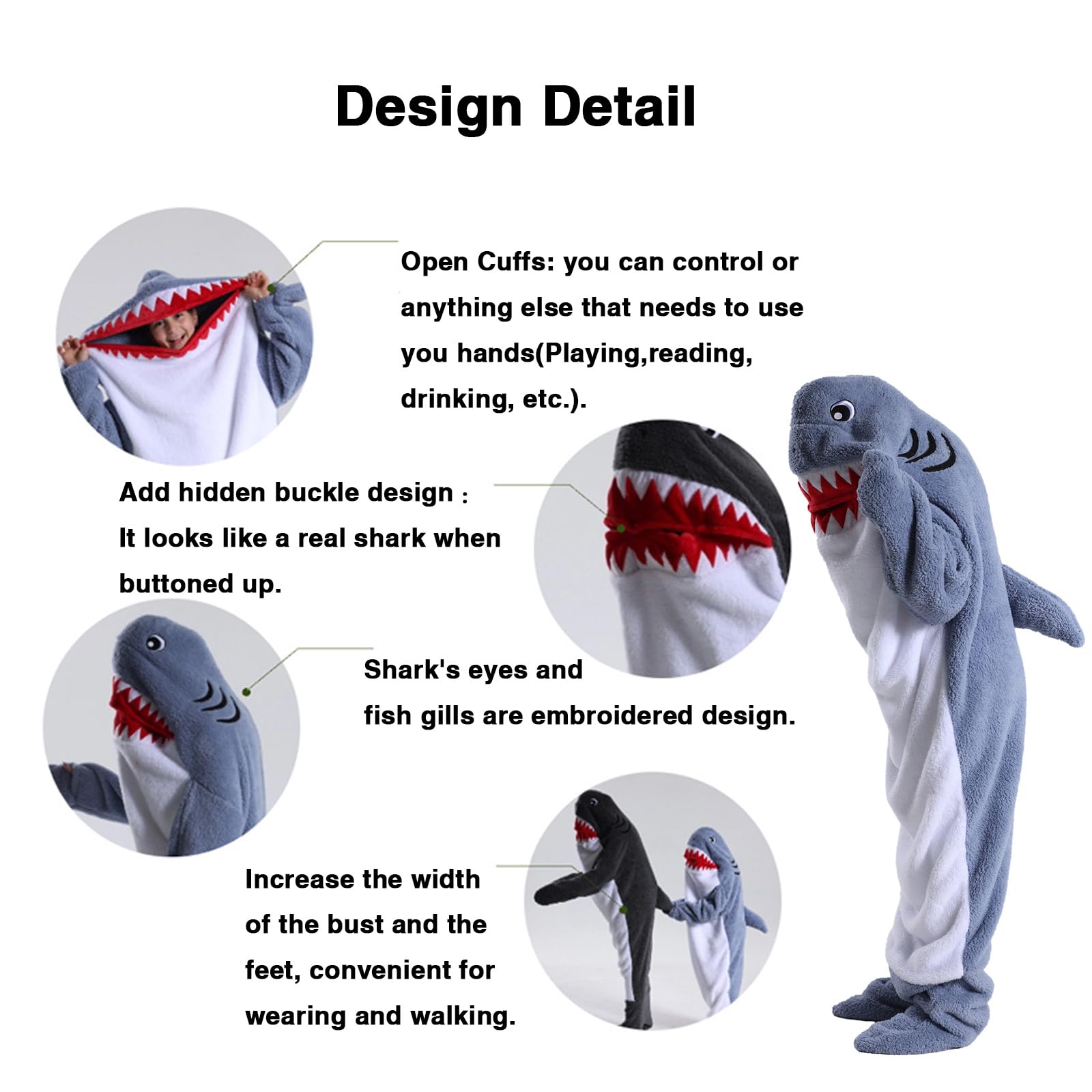Shark Wearable Blanket for Adults & Kids - Soft Flannel Hoodie Onesie with Sleeves | Cozy Hooded Blanket for Lounge, Cosplay & Winter Nights