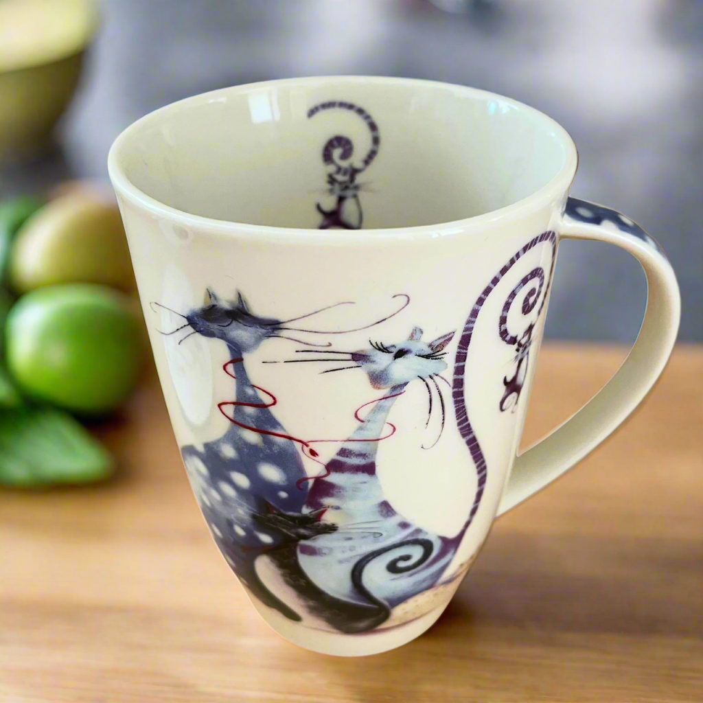 Premium Cat Lover's Mug & Coaster Gift Set - Fine Porcelain Coffee Cup with Playful Cat Designs - Perfect for Tea, Coffee, or Hot Chocolate at Home or Office