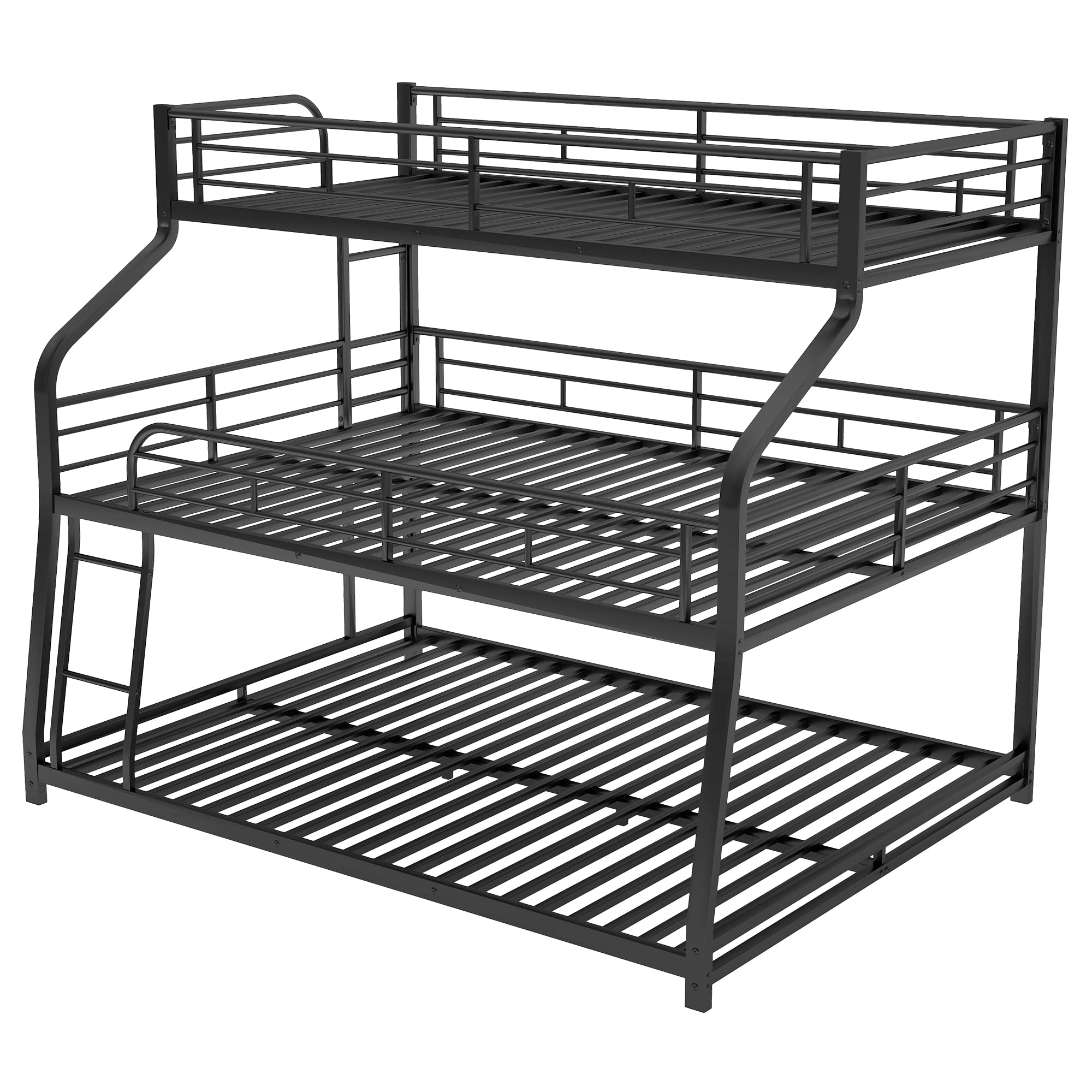 Metal Triple Bunk Beds - Twin XL Over Full Over Queen Bunk Bed for 3 People - Sturdy Bunk Bed Frame with Ladder & Safety Guardrails - Space-Saving Solution for Teens & Adults - Perfect for Dorms, Small Bedrooms & Shared Kids Rooms (Black, Twin XL/Full/Queen)
