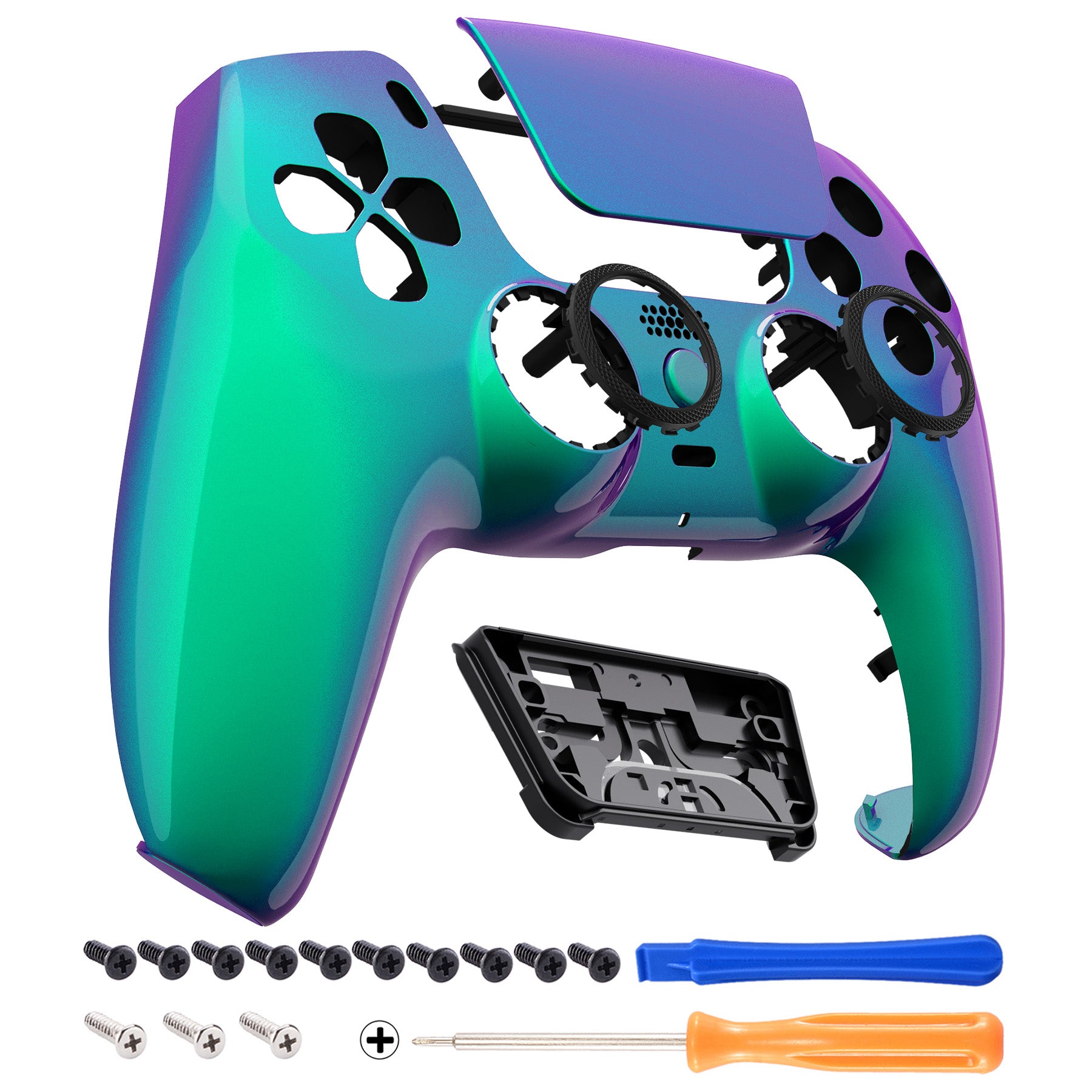 eXtremeRate LUNA Redesigned PS5 Controller Front Shell with Touchpad - Compatible with BDM 010/020/030/040/050 Models - Chameleon Green Purple - Perfect for Gaming, Customization & Controller Repair